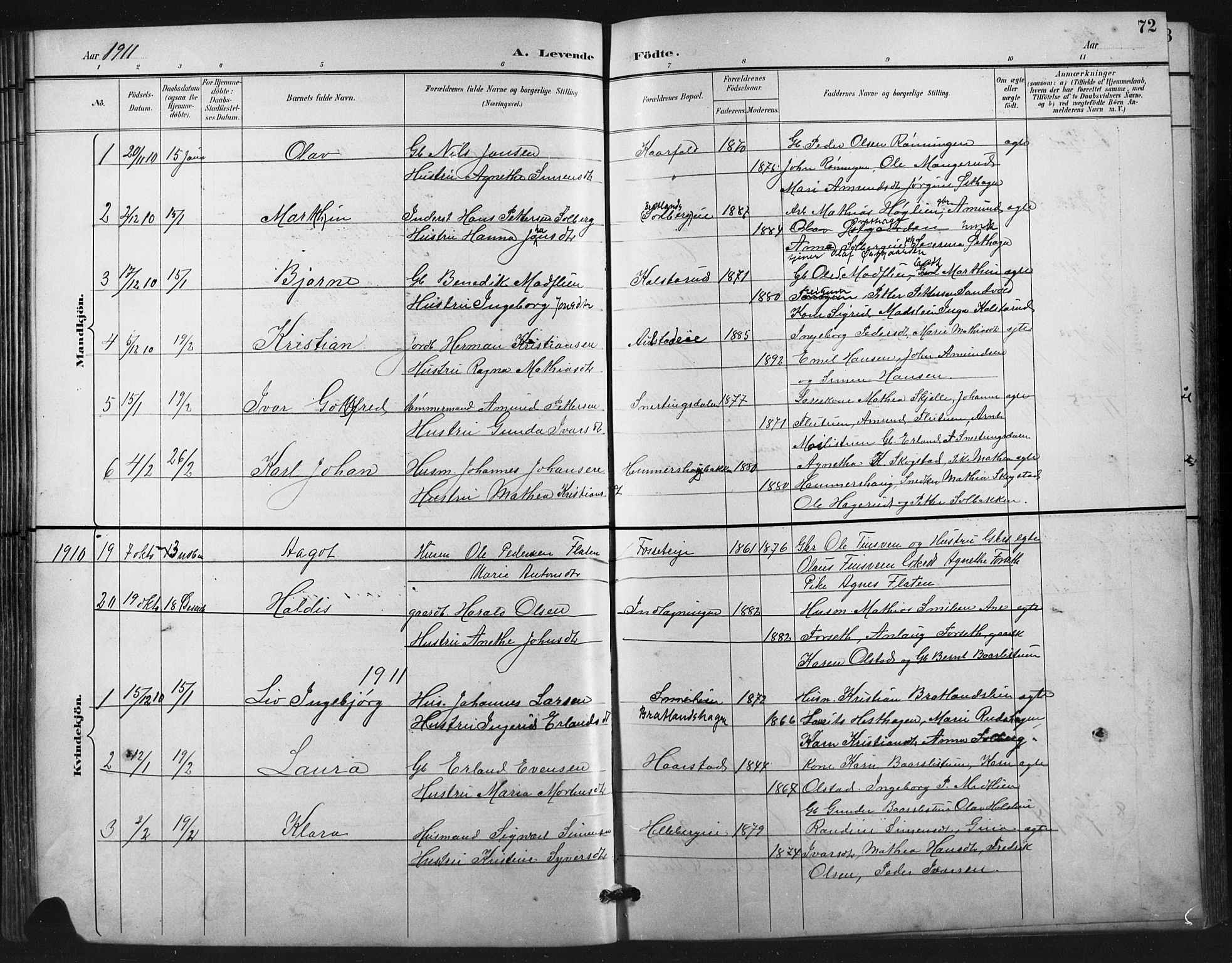 Vestre Gausdal prestekontor, SAH/PREST-094/H/Ha/Hab/L0003: Parish register (copy) no. 3, 1896-1925, p. 72