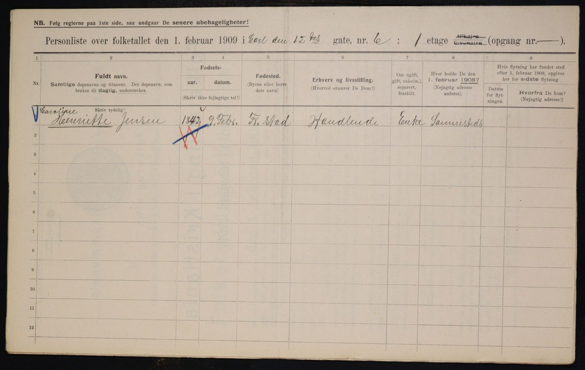 OBA, Municipal Census 1909 for Kristiania, 1909, p. 44112