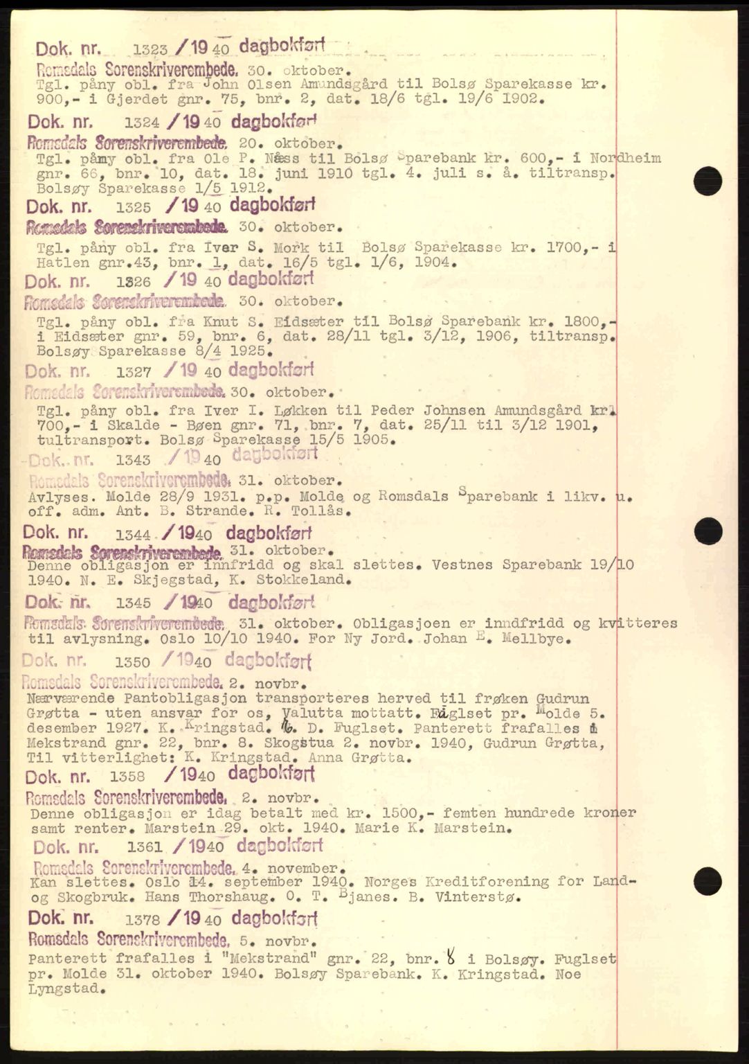 Romsdal sorenskriveri, AV/SAT-A-4149/1/2/2C: Mortgage book no. C1a, 1936-1945, Diary no: : 1323/1940