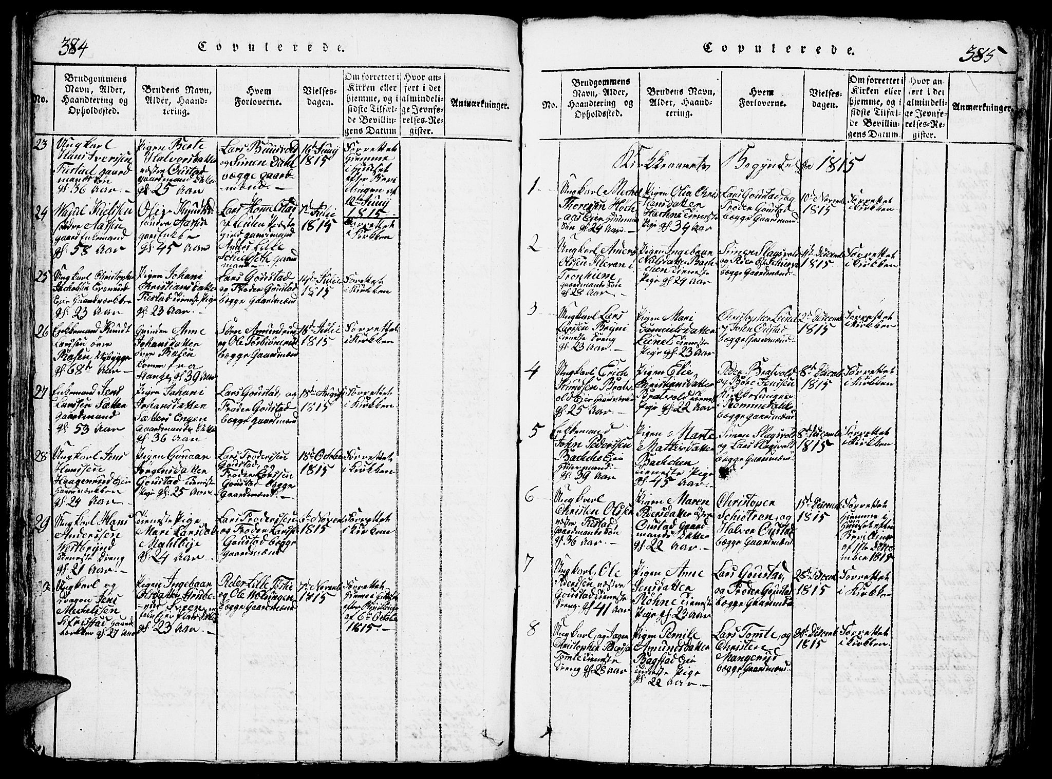 Romedal prestekontor, AV/SAH-PREST-004/L/L0005: Parish register (copy) no. 5, 1814-1829, p. 384-385