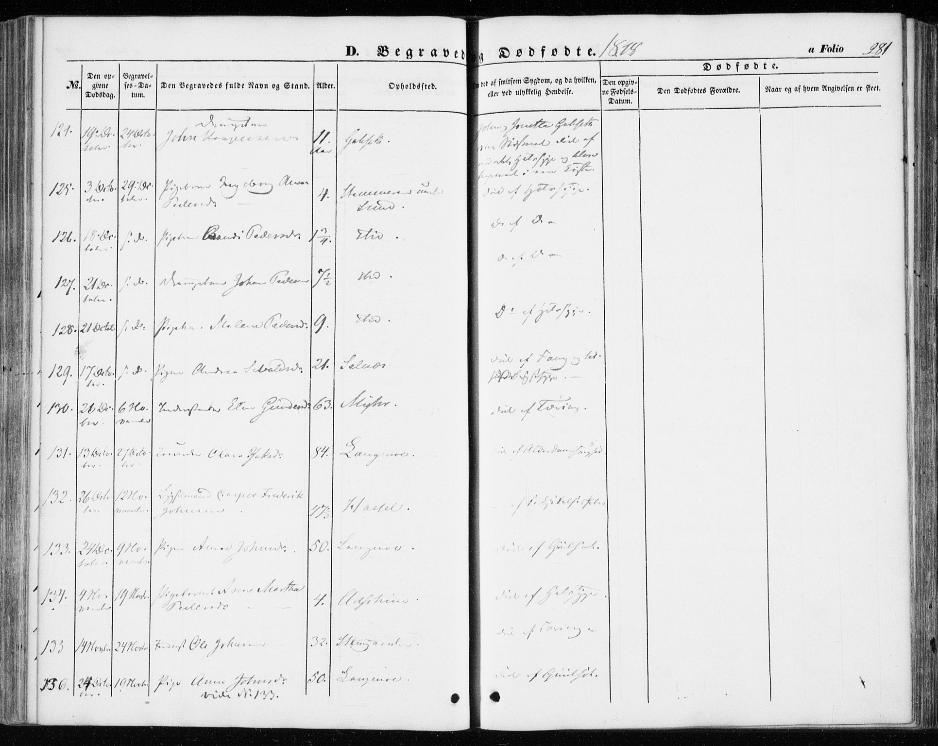 Ministerialprotokoller, klokkerbøker og fødselsregistre - Sør-Trøndelag, AV/SAT-A-1456/646/L0611: Parish register (official) no. 646A09, 1848-1857, p. 281