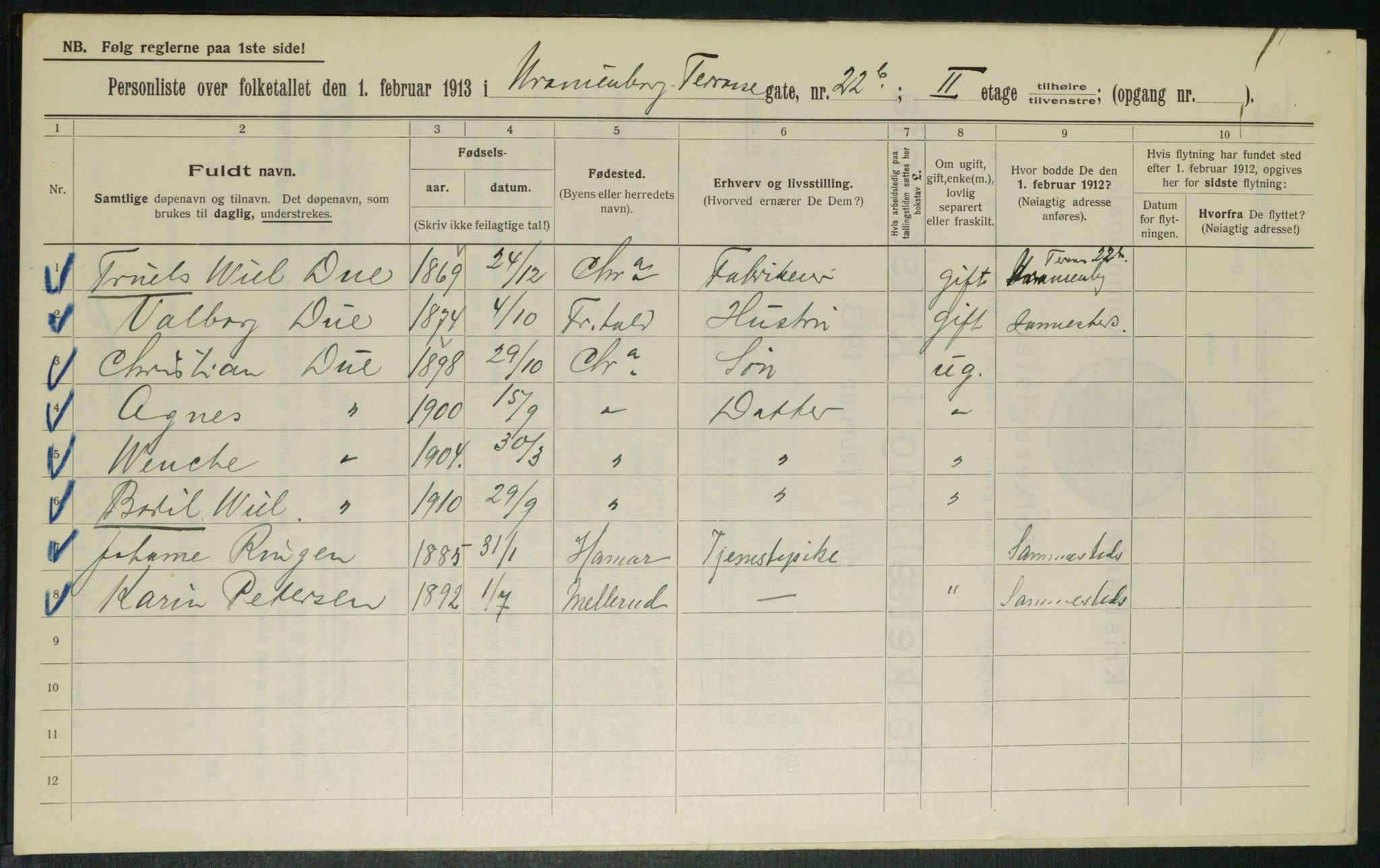 OBA, Municipal Census 1913 for Kristiania, 1913, p. 120266