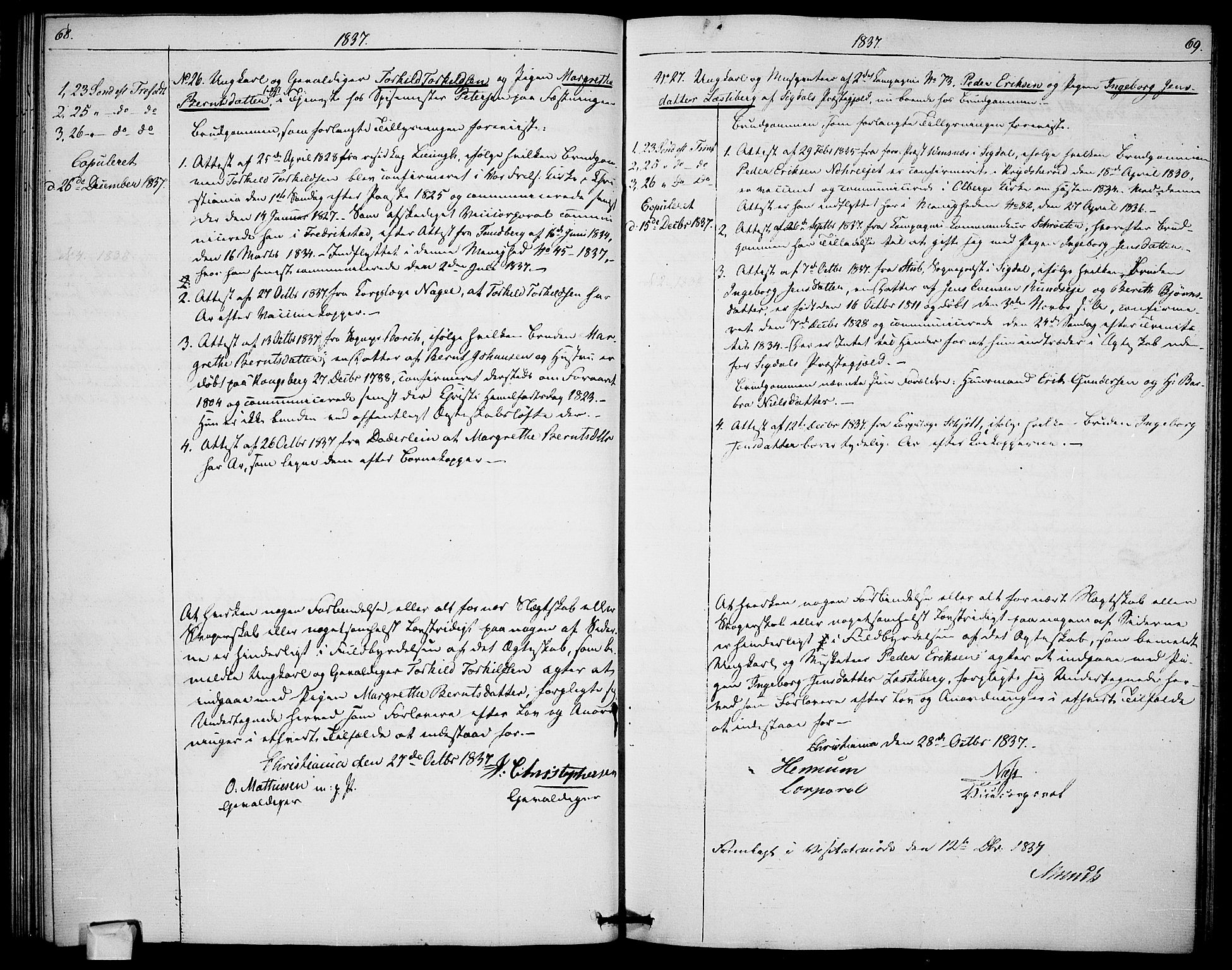 Garnisonsmenigheten Kirkebøker, AV/SAO-A-10846/H/Ha/L0003: Banns register no. I 3, 1835-1840, p. 68-69