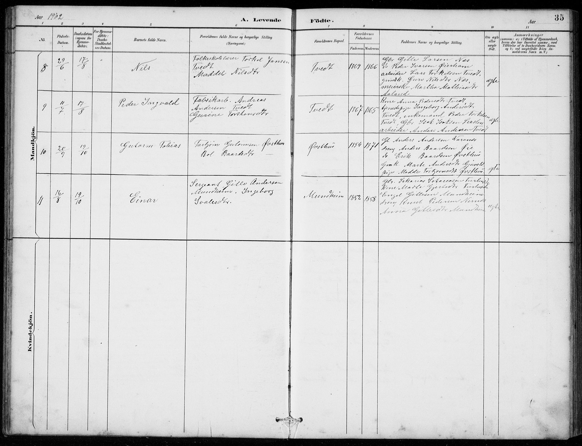 Strandebarm sokneprestembete, AV/SAB-A-78401/H/Hab: Parish register (copy) no. C  1, 1891-1913, p. 35