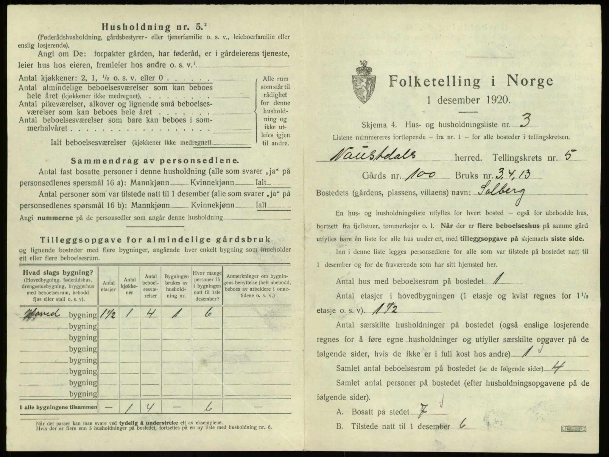 SAB, 1920 census for Naustdal, 1920, p. 397