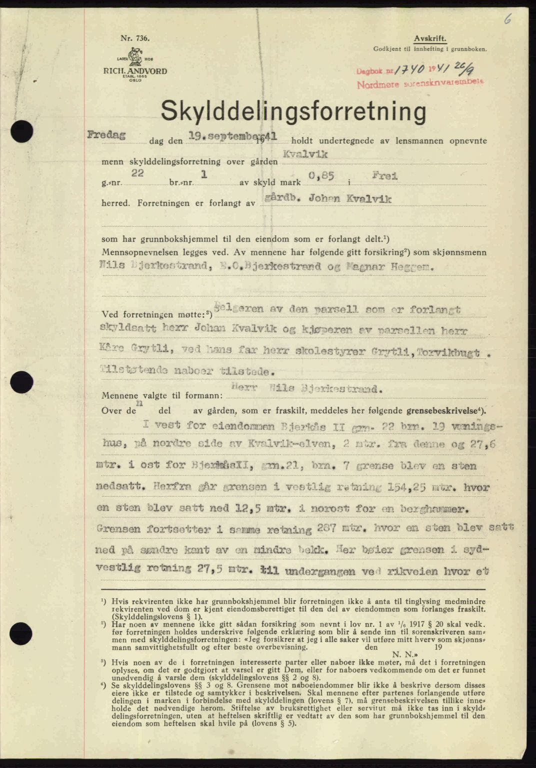 Nordmøre sorenskriveri, AV/SAT-A-4132/1/2/2Ca: Mortgage book no. A91, 1941-1942, Diary no: : 1740/1941