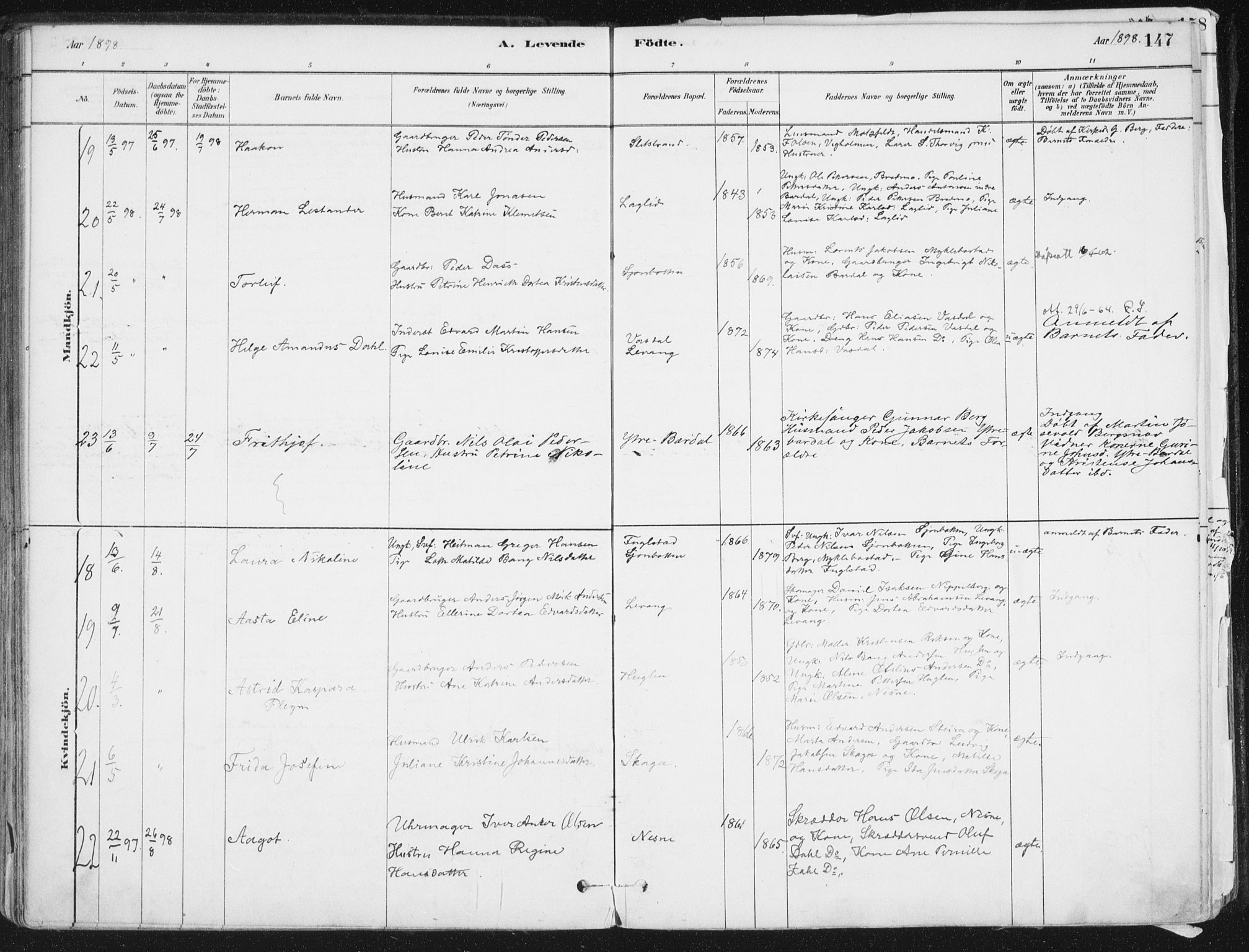 Ministerialprotokoller, klokkerbøker og fødselsregistre - Nordland, AV/SAT-A-1459/838/L0552: Parish register (official) no. 838A10, 1880-1910, p. 147