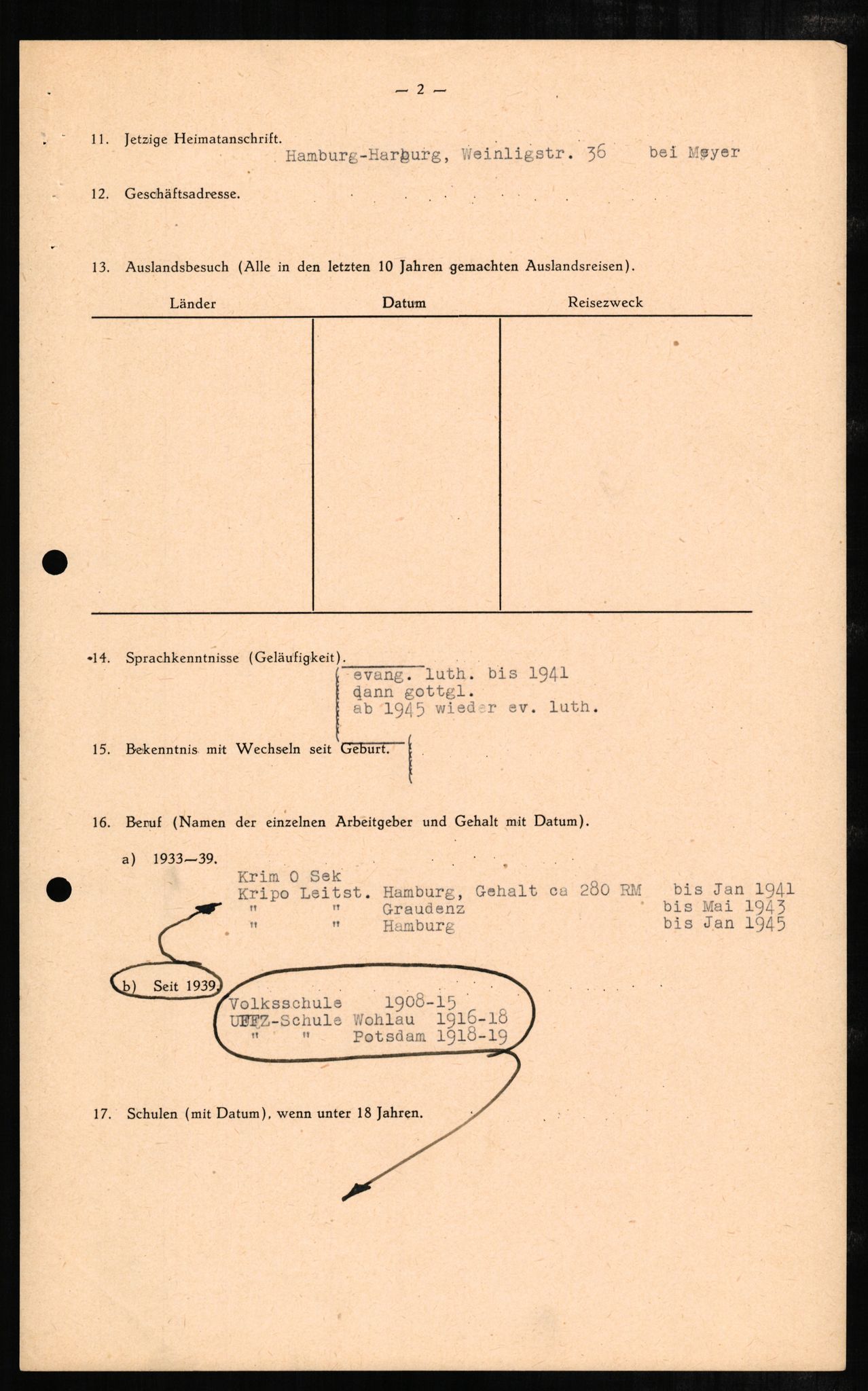 Forsvaret, Forsvarets overkommando II, RA/RAFA-3915/D/Db/L0002: CI Questionaires. Tyske okkupasjonsstyrker i Norge. Tyskere., 1945-1946, p. 183