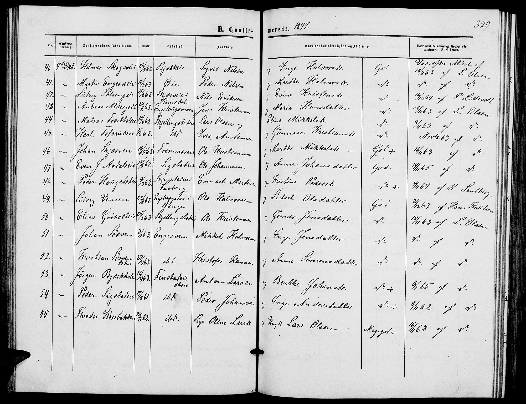 Løten prestekontor, SAH/PREST-022/L/La/L0004: Parish register (copy) no. 4, 1863-1877, p. 320