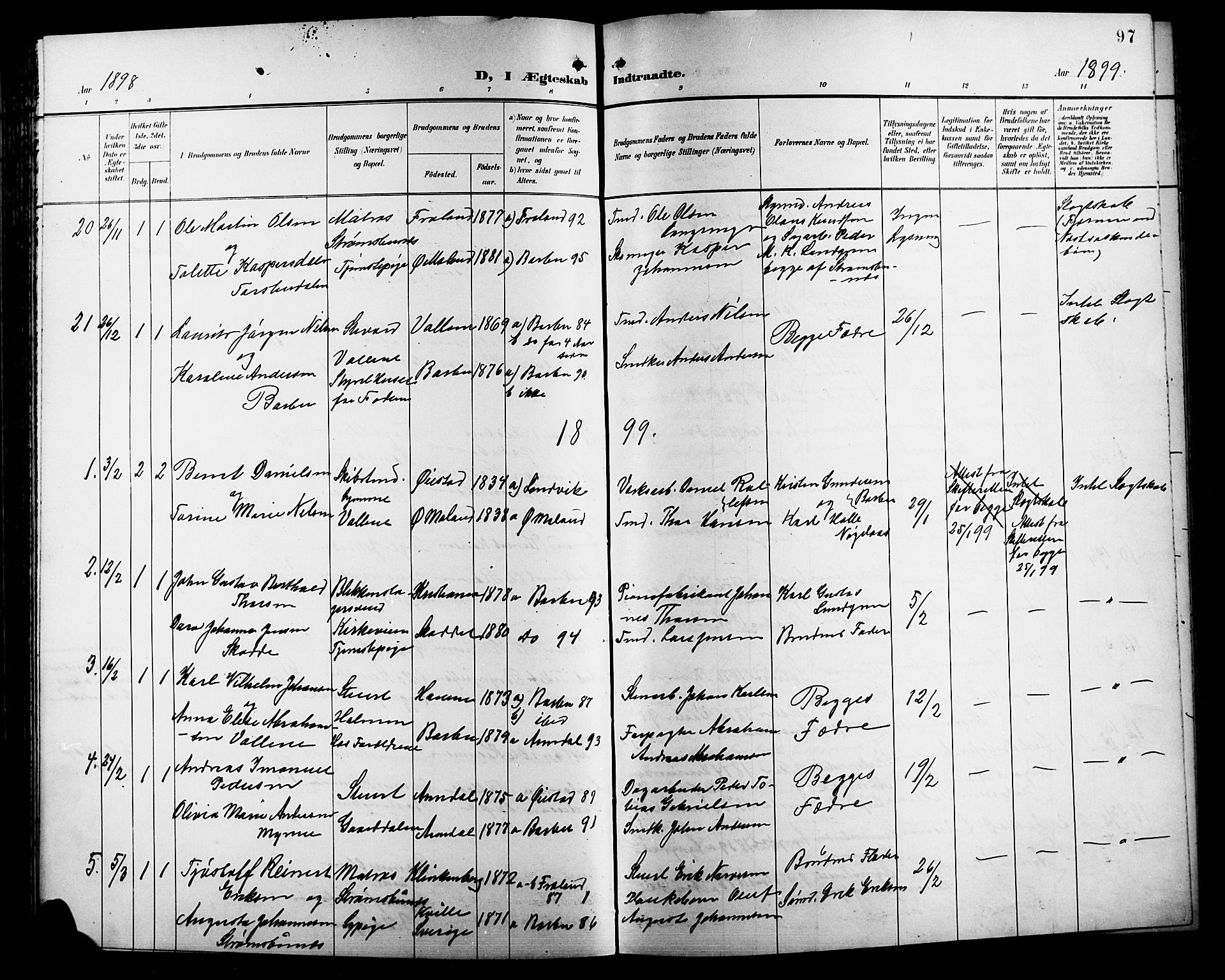 Barbu sokneprestkontor, AV/SAK-1111-0003/F/Fb/L0003: Parish register (copy) no. B 3, 1897-1911, p. 97