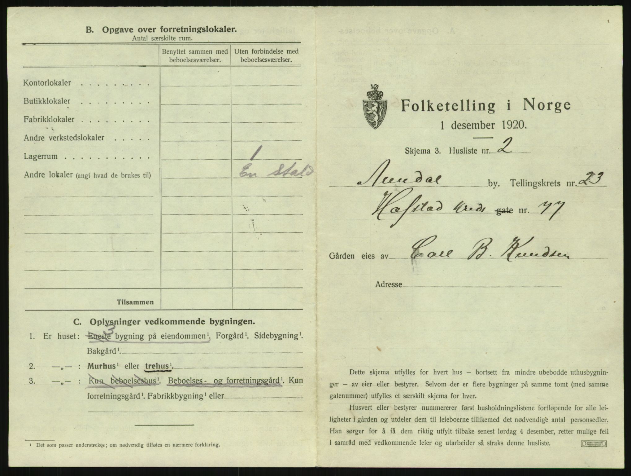 SAK, 1920 census for Arendal, 1920, p. 3564