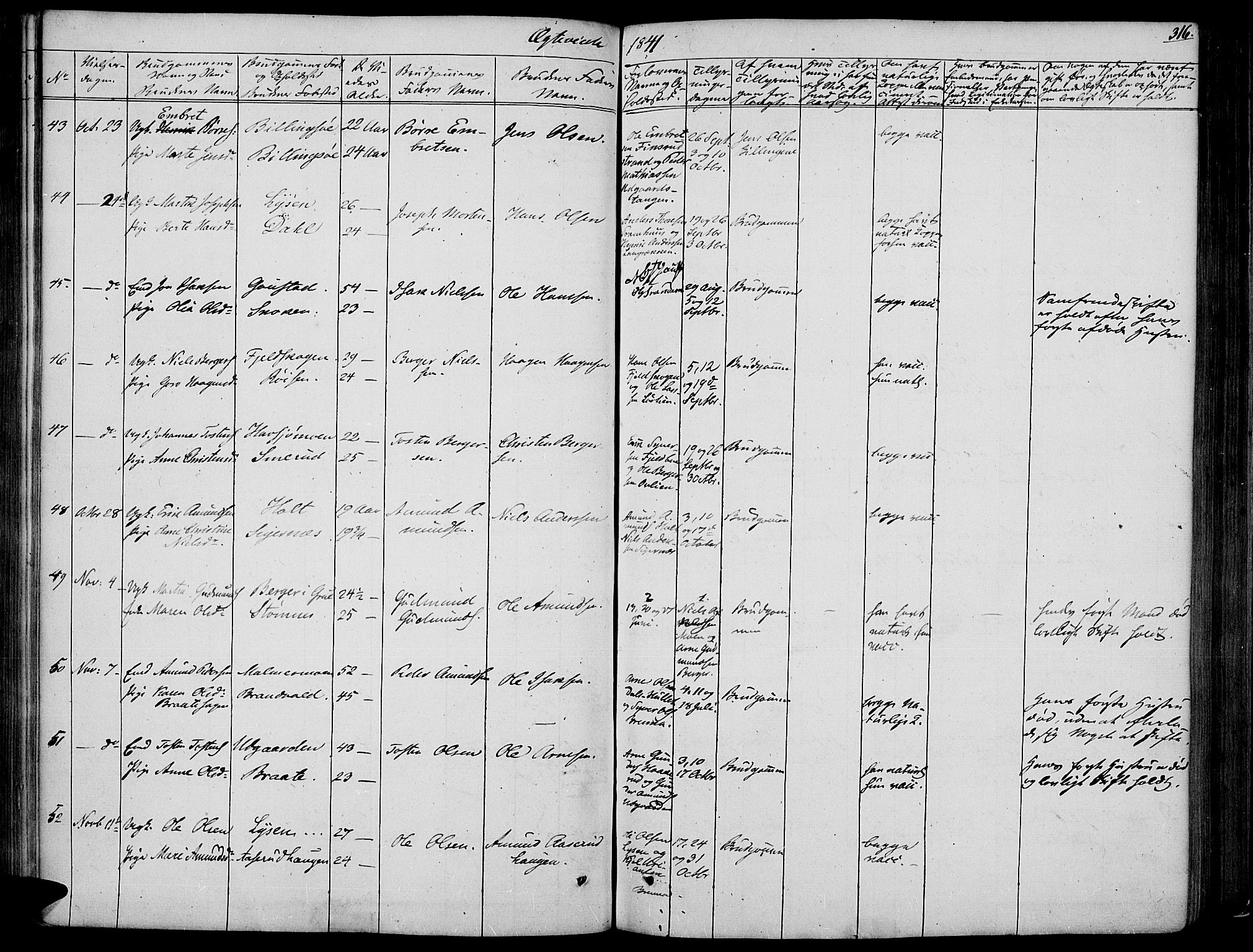 Vinger prestekontor, AV/SAH-PREST-024/H/Ha/Haa/L0008: Parish register (official) no. 8, 1839-1847, p. 316