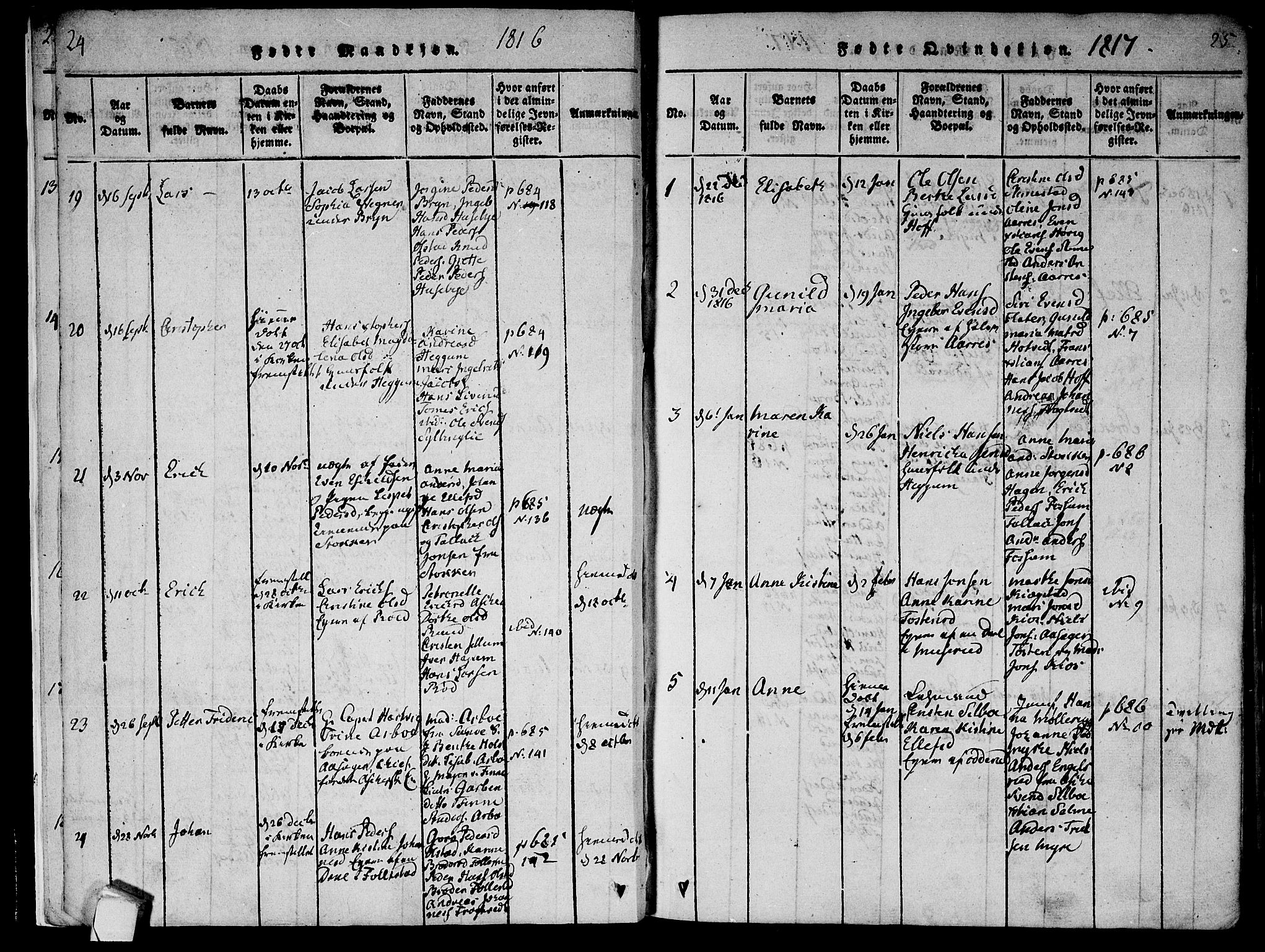 Røyken kirkebøker, AV/SAKO-A-241/F/Fa/L0004: Parish register (official) no. 4, 1814-1832, p. 24-25