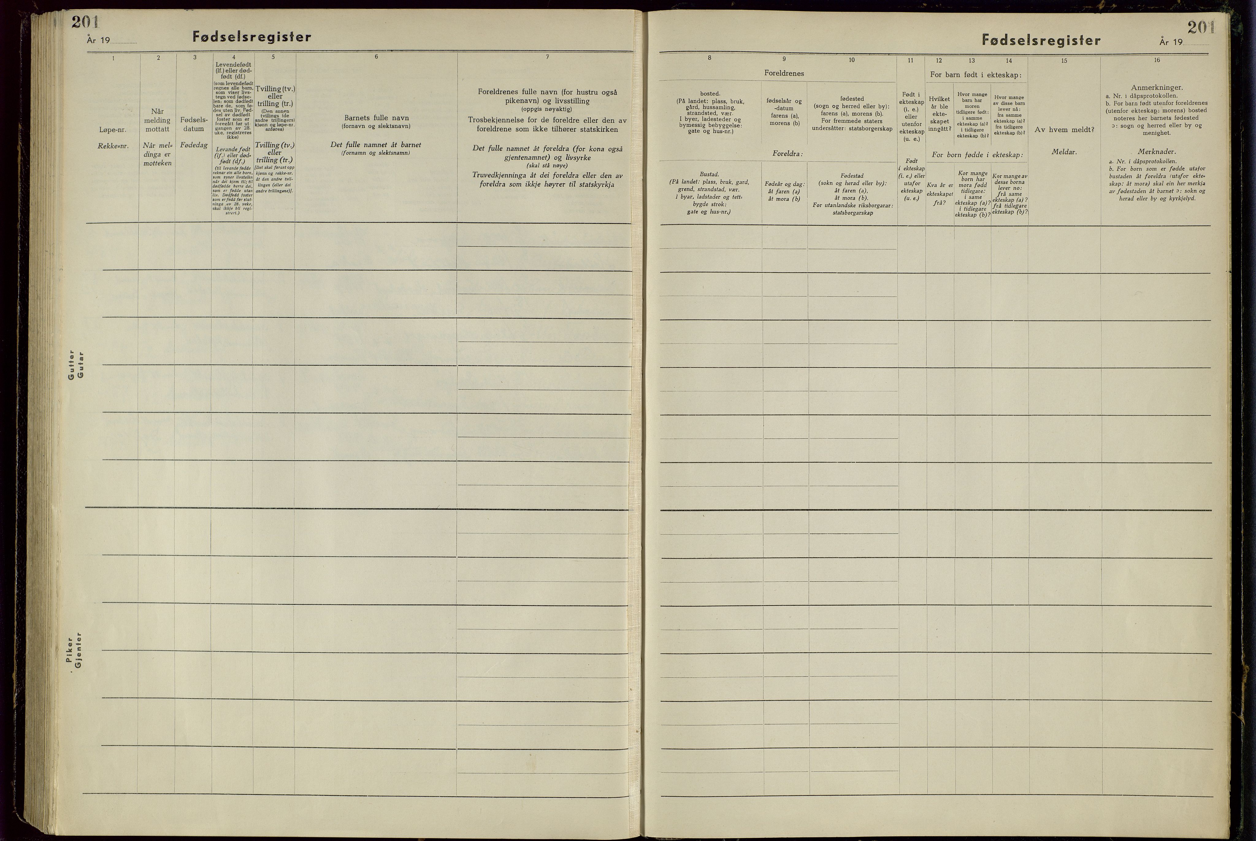 Domkirken sokneprestkontor, SAST/A-101812/002/A/L0008: Birth register no. 8, 1954-1957, p. 201