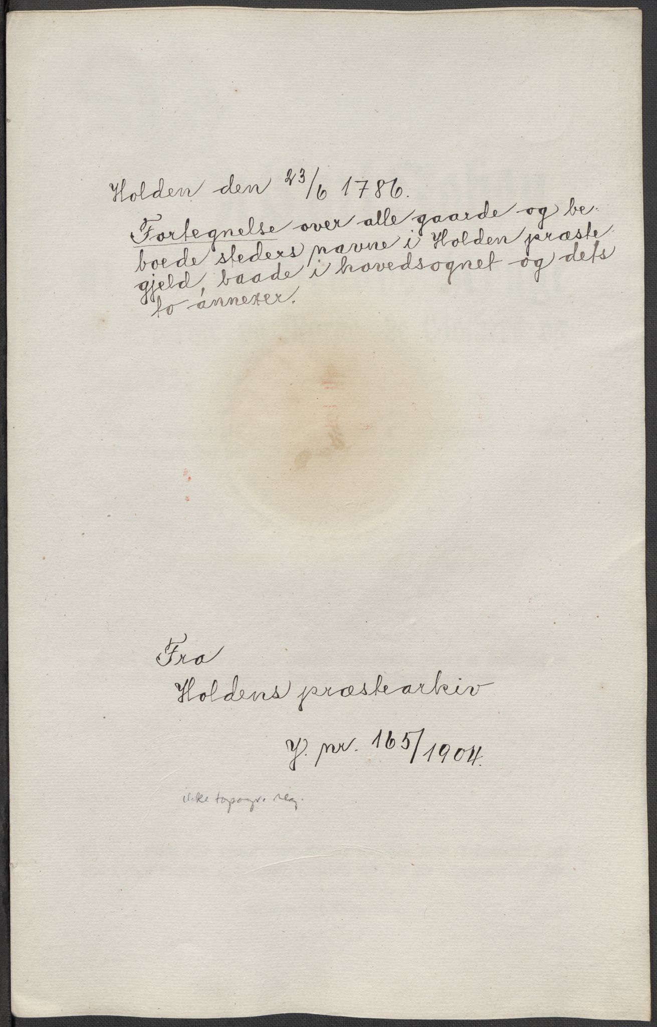 Riksarkivets diplomsamling, AV/RA-EA-5965/F15/L0026: Prestearkiv - Telemark, 1575-1838, p. 179