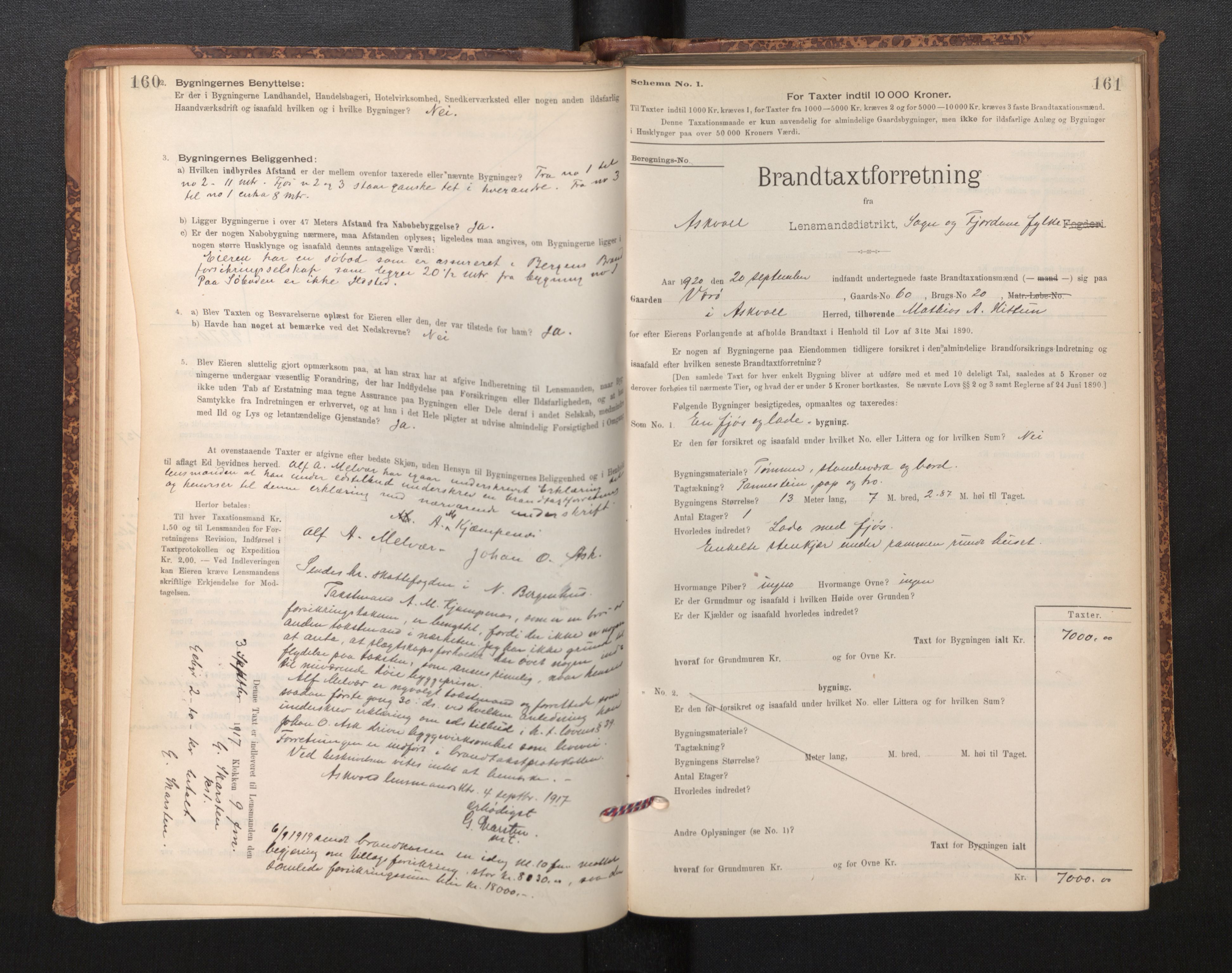 Lensmannen i Askvoll, SAB/A-26301/0012/L0004: Branntakstprotokoll, skjematakst og liste over branntakstmenn, 1895-1932, p. 160-161