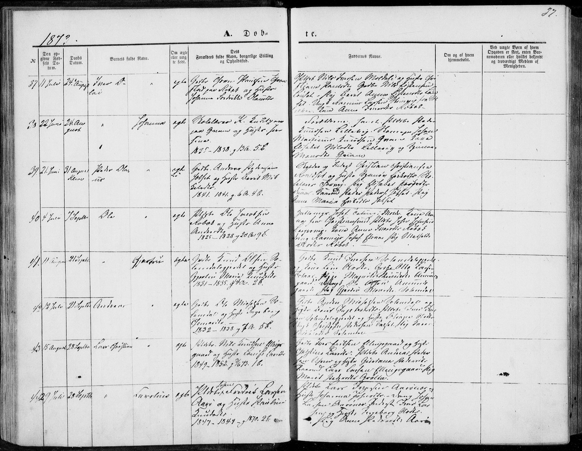 Ministerialprotokoller, klokkerbøker og fødselsregistre - Møre og Romsdal, AV/SAT-A-1454/555/L0655: Parish register (official) no. 555A05, 1869-1886, p. 37