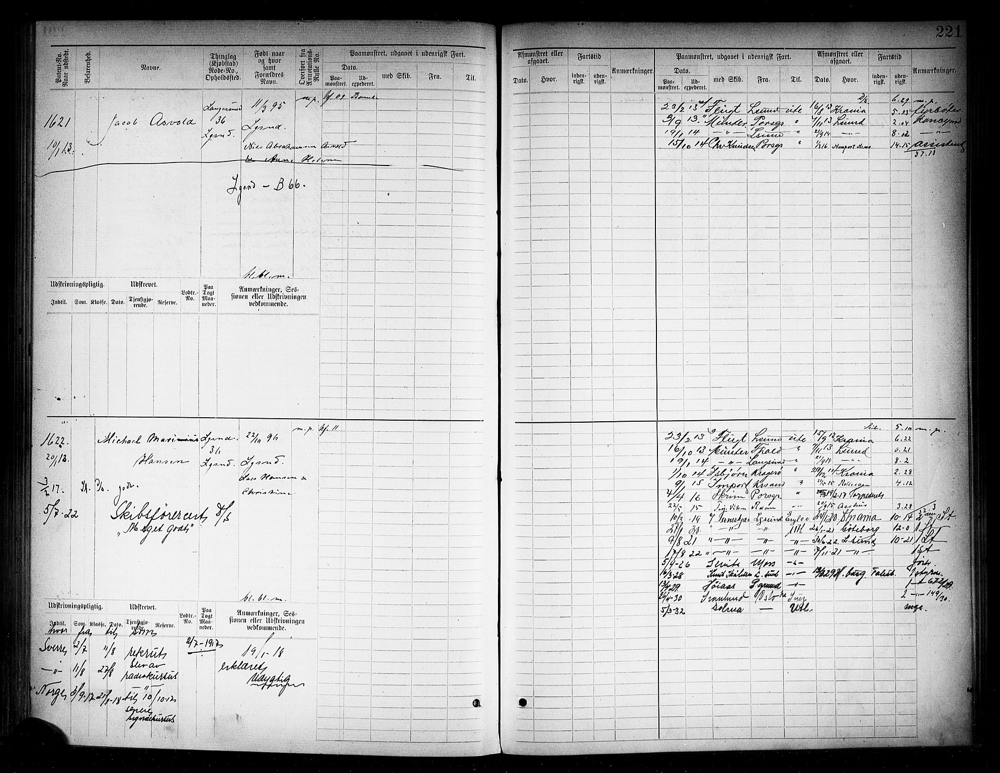 Langesund innrulleringskontor, AV/SAKO-A-831/F/Fc/L0006: Hovedrulle, 1891-1922, p. 224