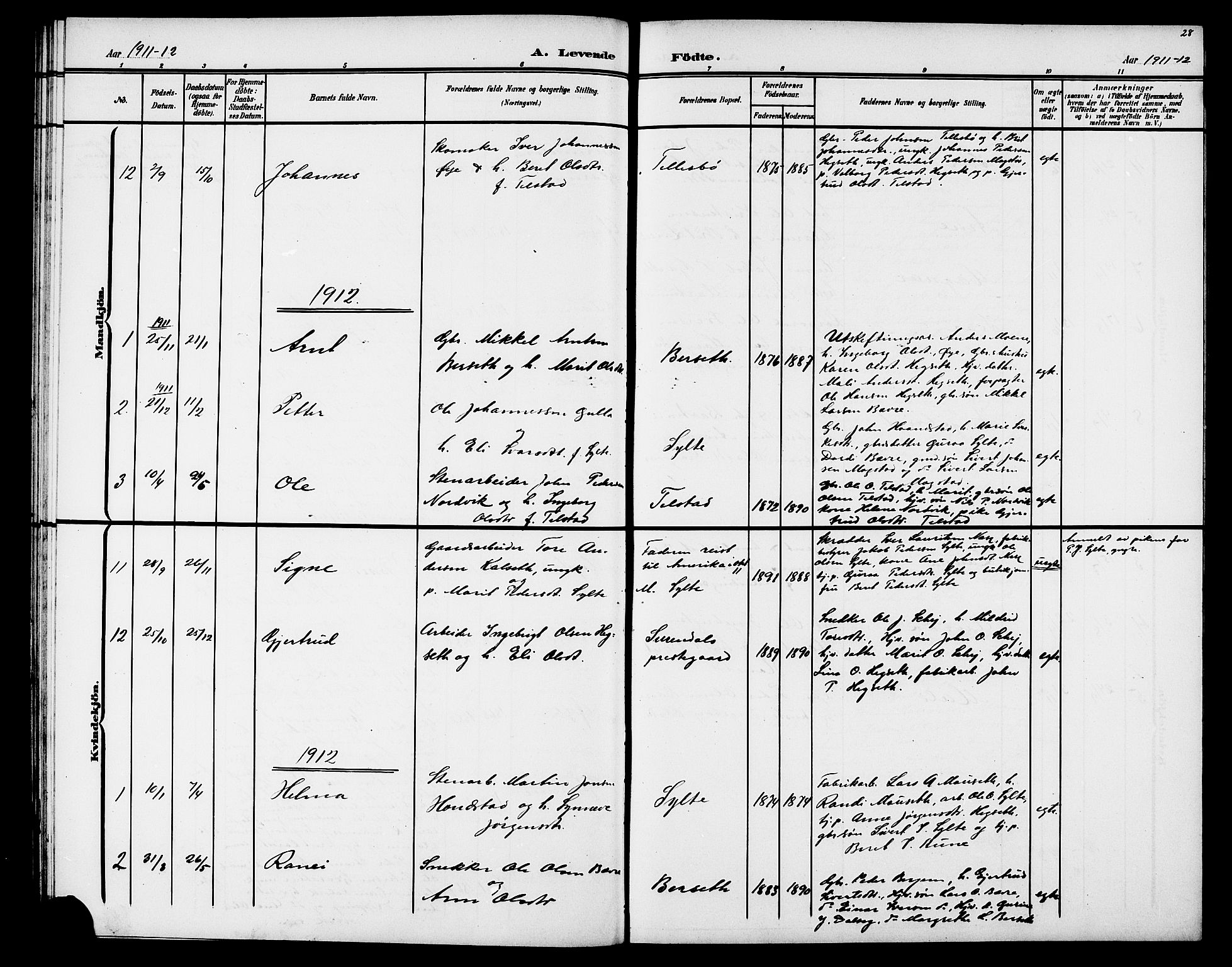 Ministerialprotokoller, klokkerbøker og fødselsregistre - Møre og Romsdal, AV/SAT-A-1454/595/L1053: Parish register (copy) no. 595C05, 1901-1919, p. 28