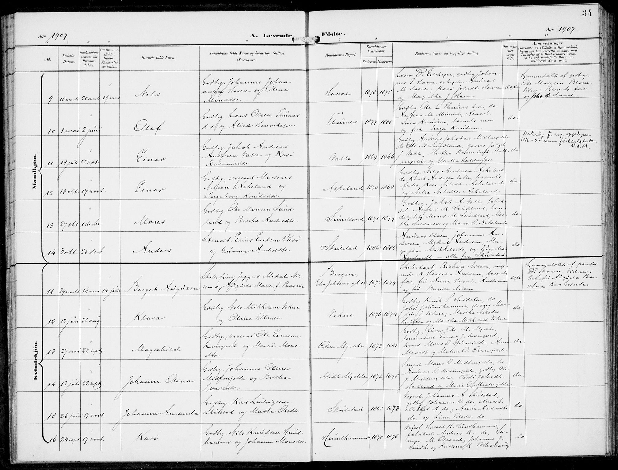 Haus sokneprestembete, SAB/A-75601/H/Haa: Parish register (official) no. B  2, 1899-1912, p. 34