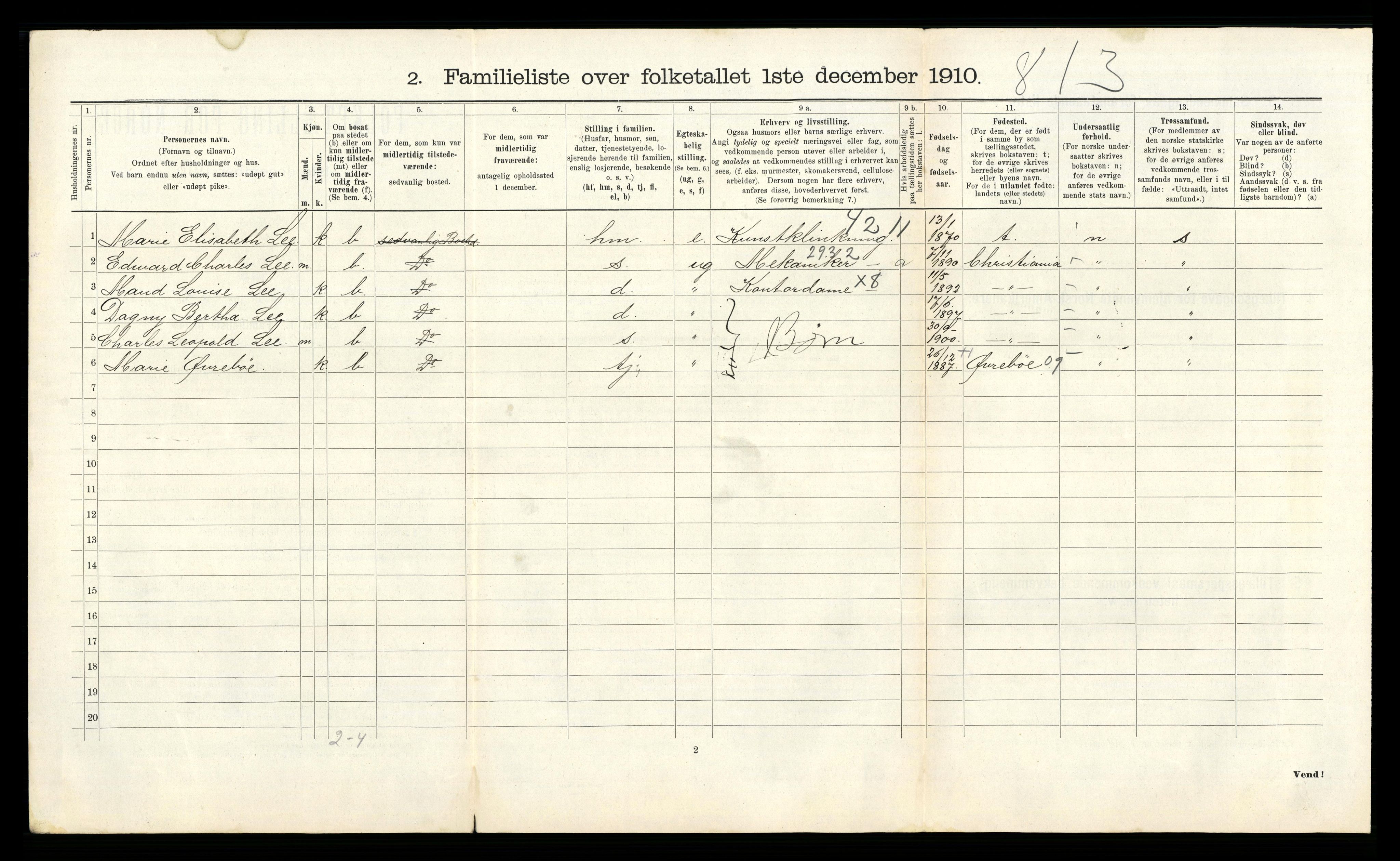 RA, 1910 census for Kristiansand, 1910, p. 787