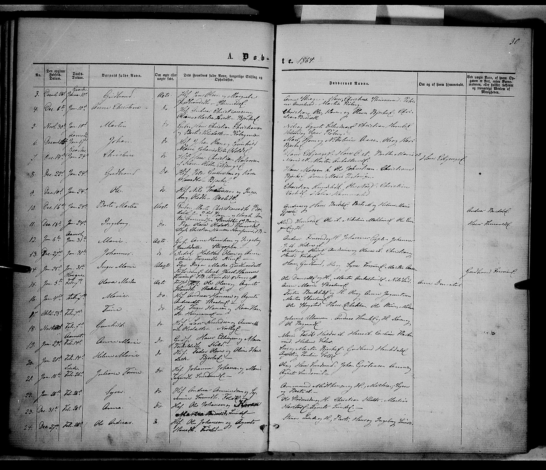 Nordre Land prestekontor, AV/SAH-PREST-124/H/Ha/Haa/L0001: Parish register (official) no. 1, 1860-1871, p. 30