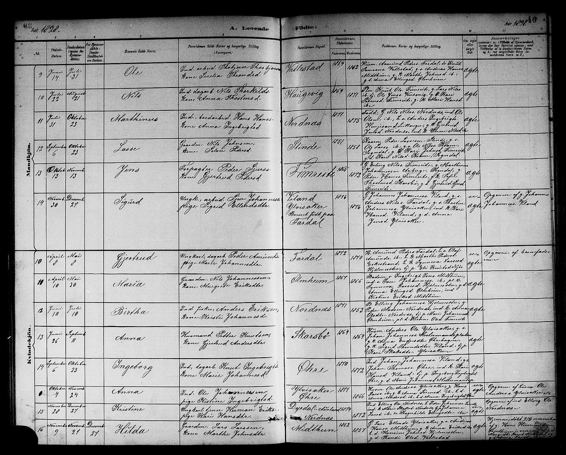 Sogndal sokneprestembete, AV/SAB-A-81301/H/Hab/Habc/L0002: Parish register (copy) no. C 2, 1884-1910, p. 40