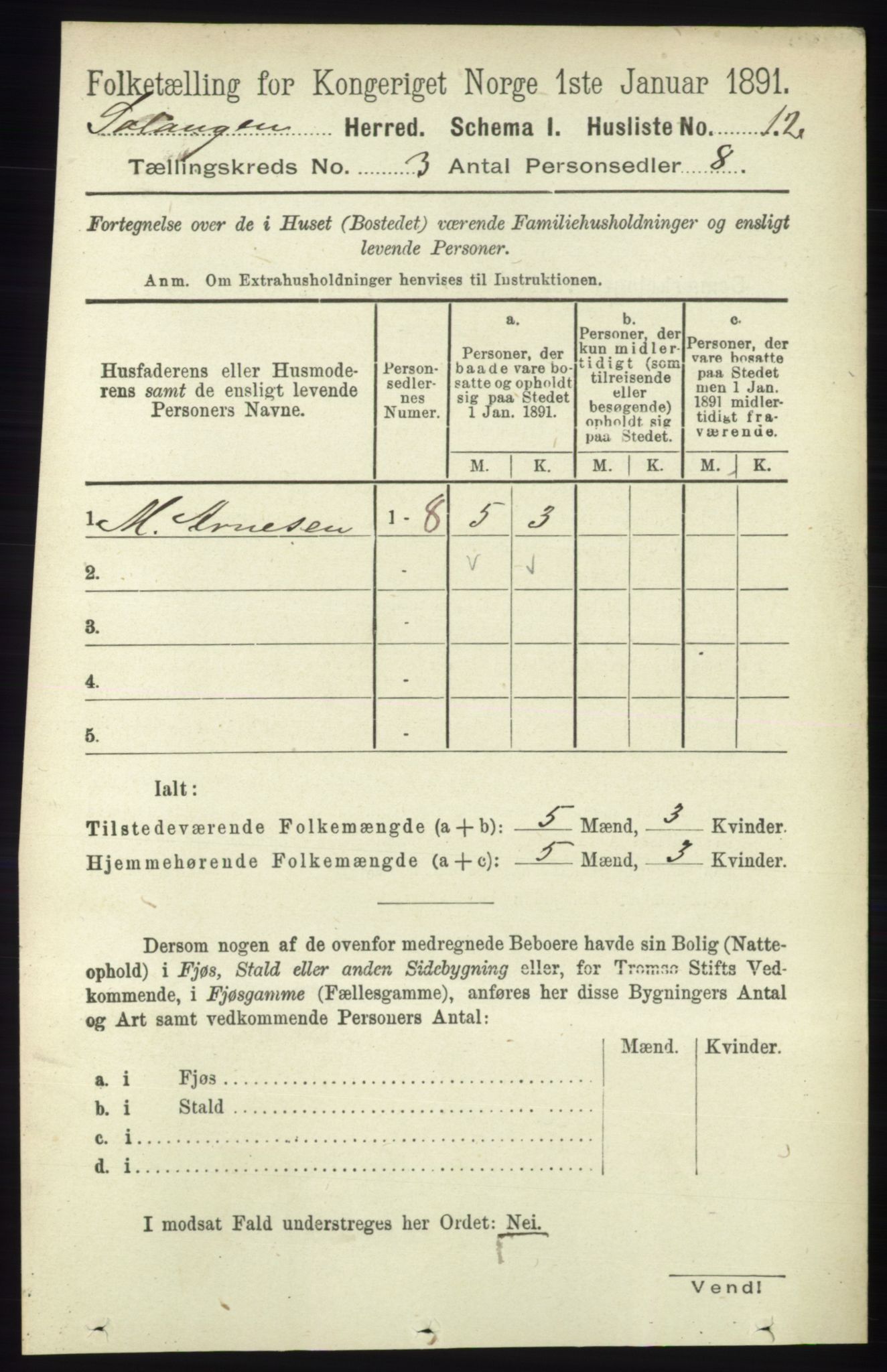 RA, 1891 census for 1921 Salangen, 1891, p. 1158