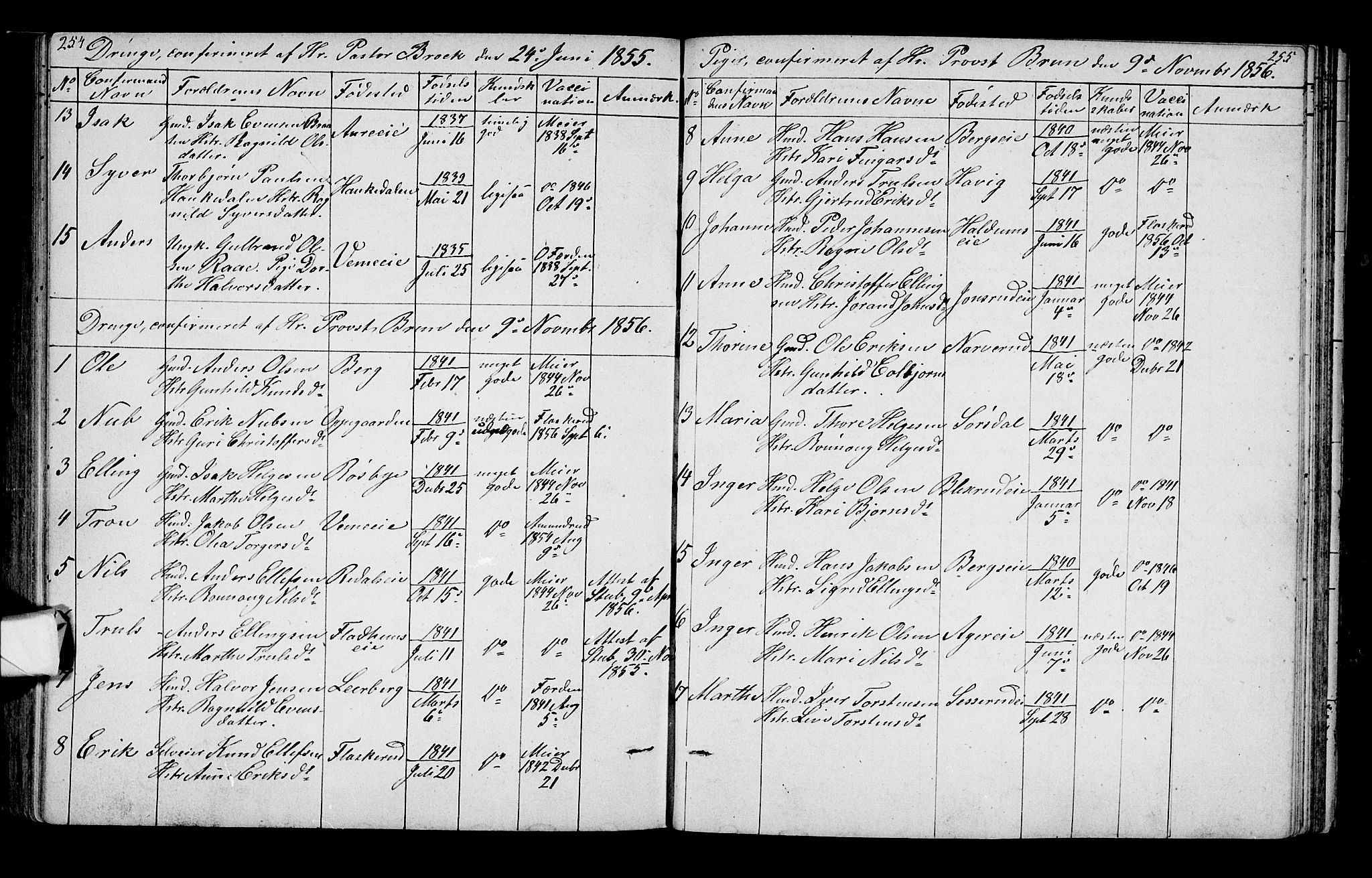 Lunder kirkebøker, AV/SAKO-A-629/G/Ga/L0002: Parish register (copy) no. I 2, 1849-1868, p. 254-255