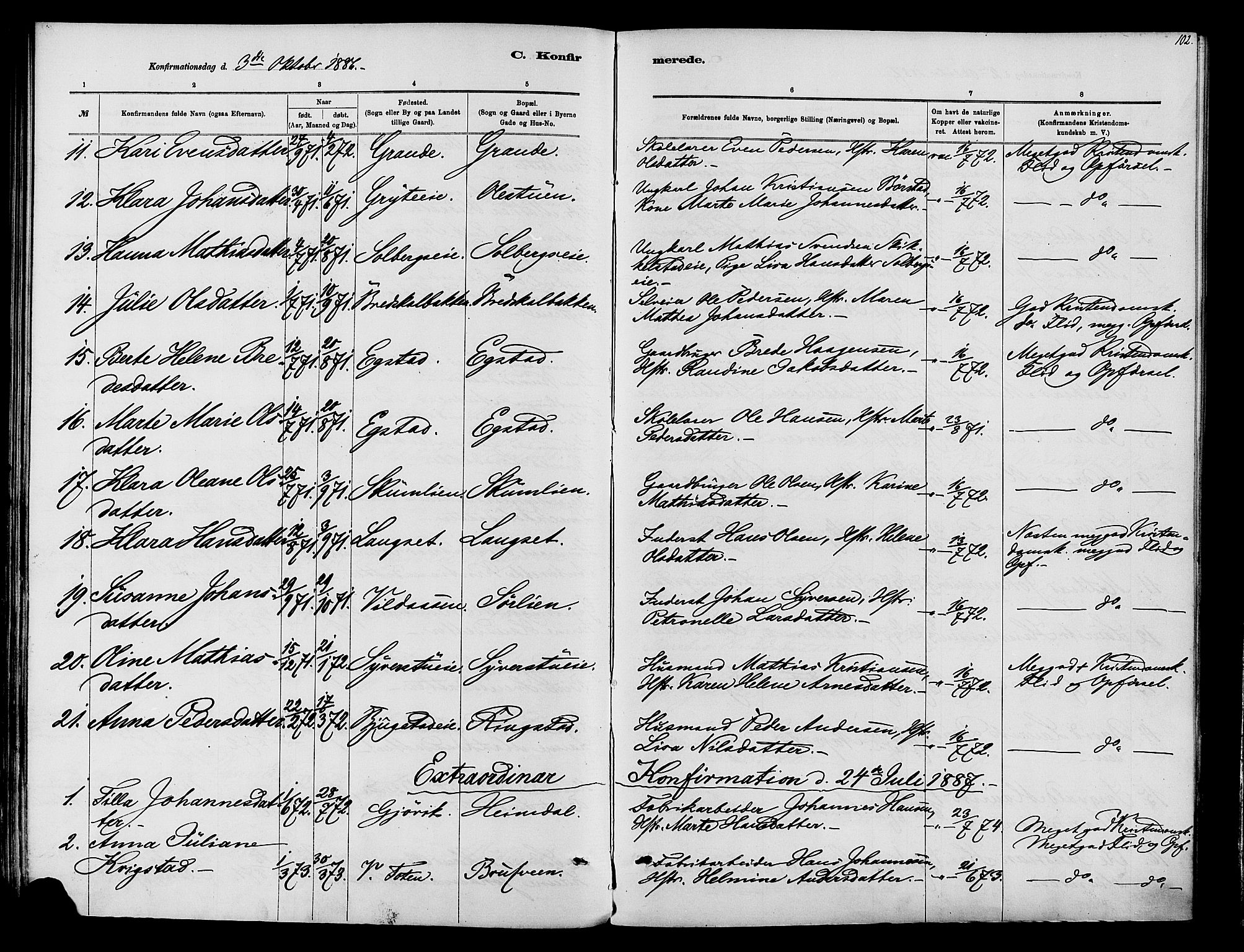 Vardal prestekontor, SAH/PREST-100/H/Ha/Haa/L0010: Parish register (official) no. 10, 1878-1893, p. 102