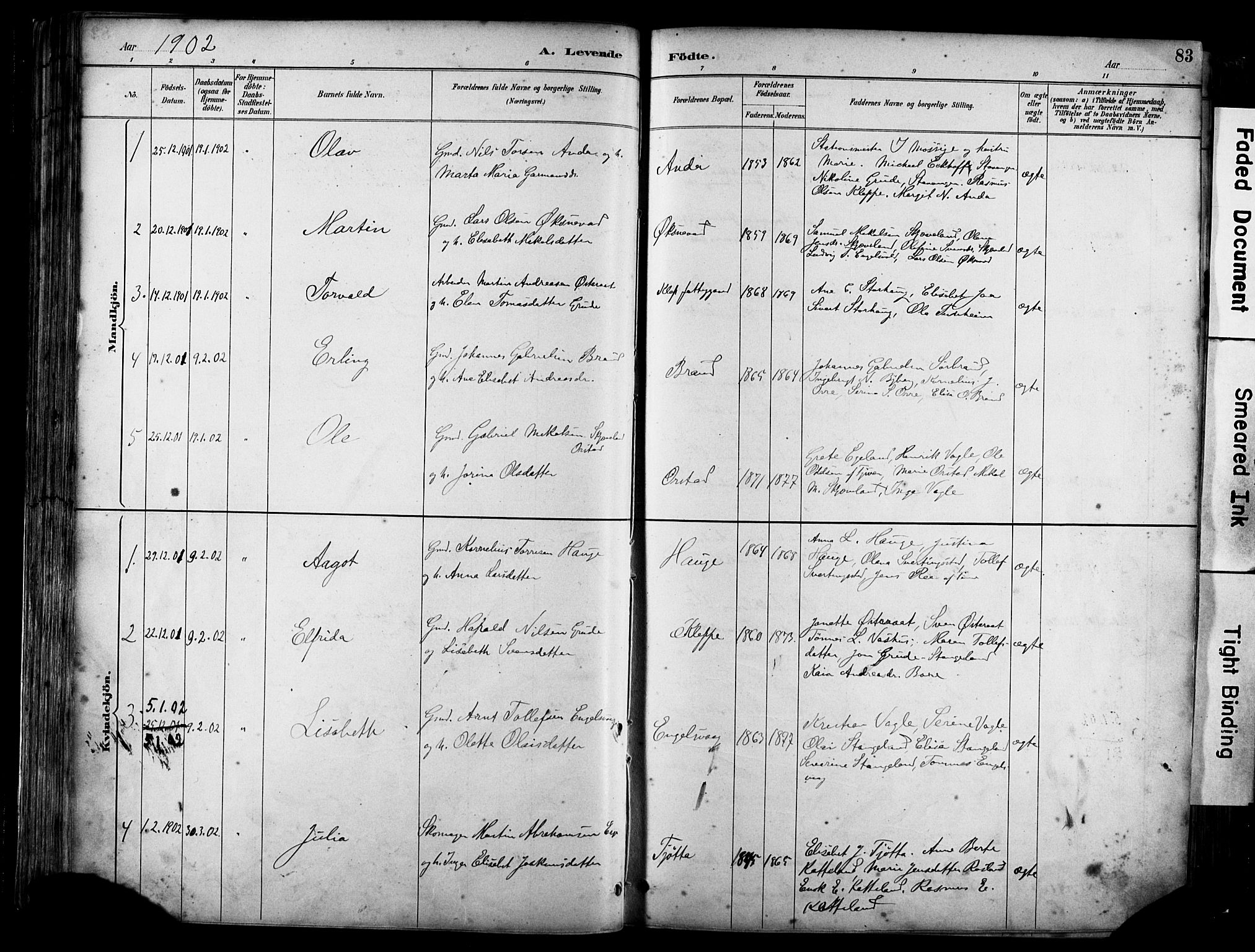 Klepp sokneprestkontor, SAST/A-101803/001/3/30BA/L0009: Parish register (official) no. A 7, 1886-1915, p. 83