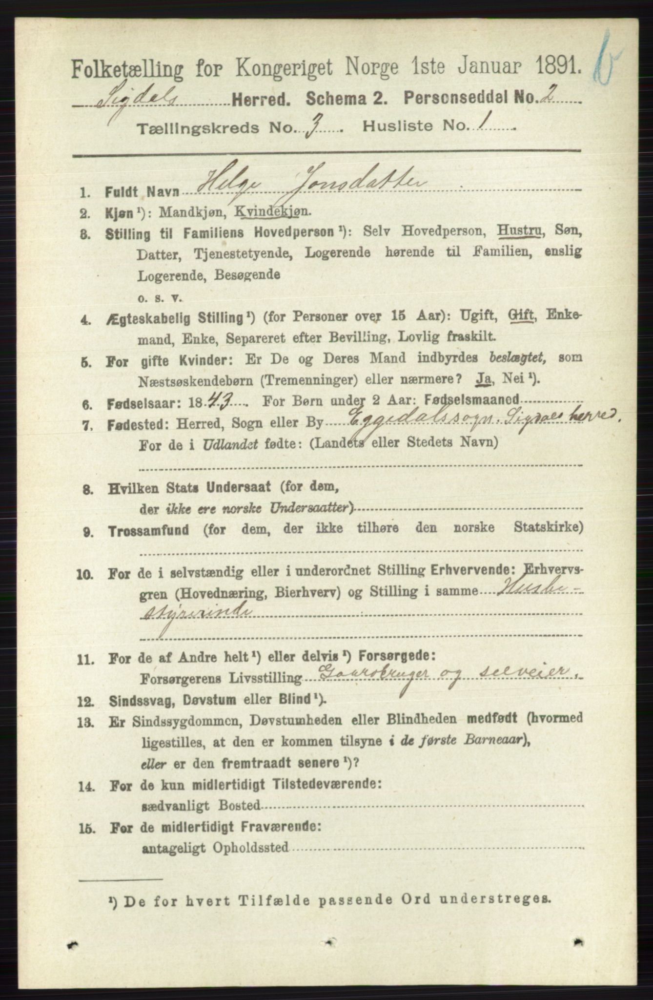 RA, 1891 census for 0621 Sigdal, 1891, p. 4307