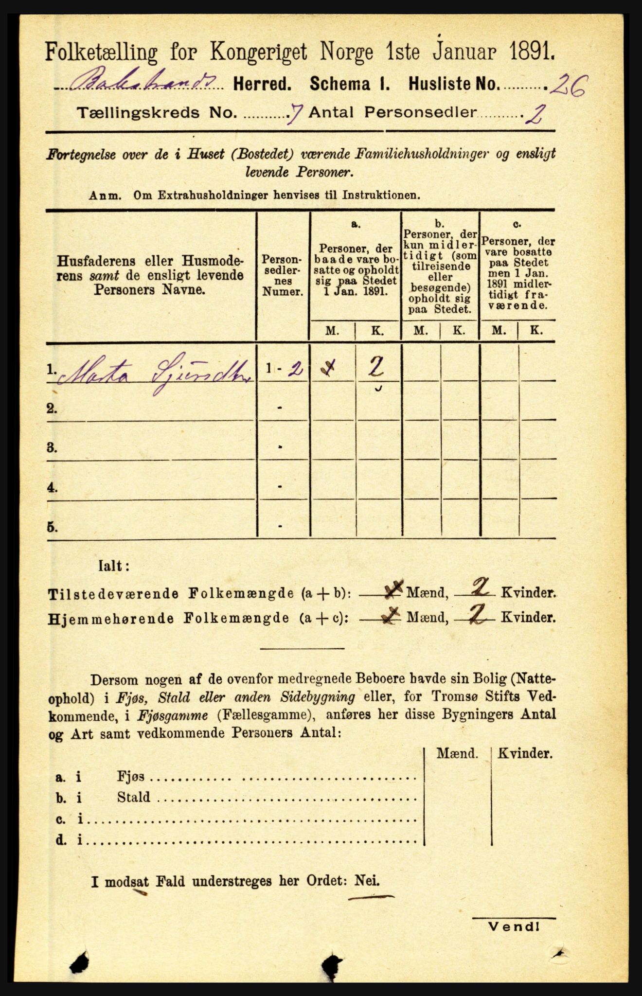 RA, 1891 census for 1418 Balestrand, 1891, p. 1505