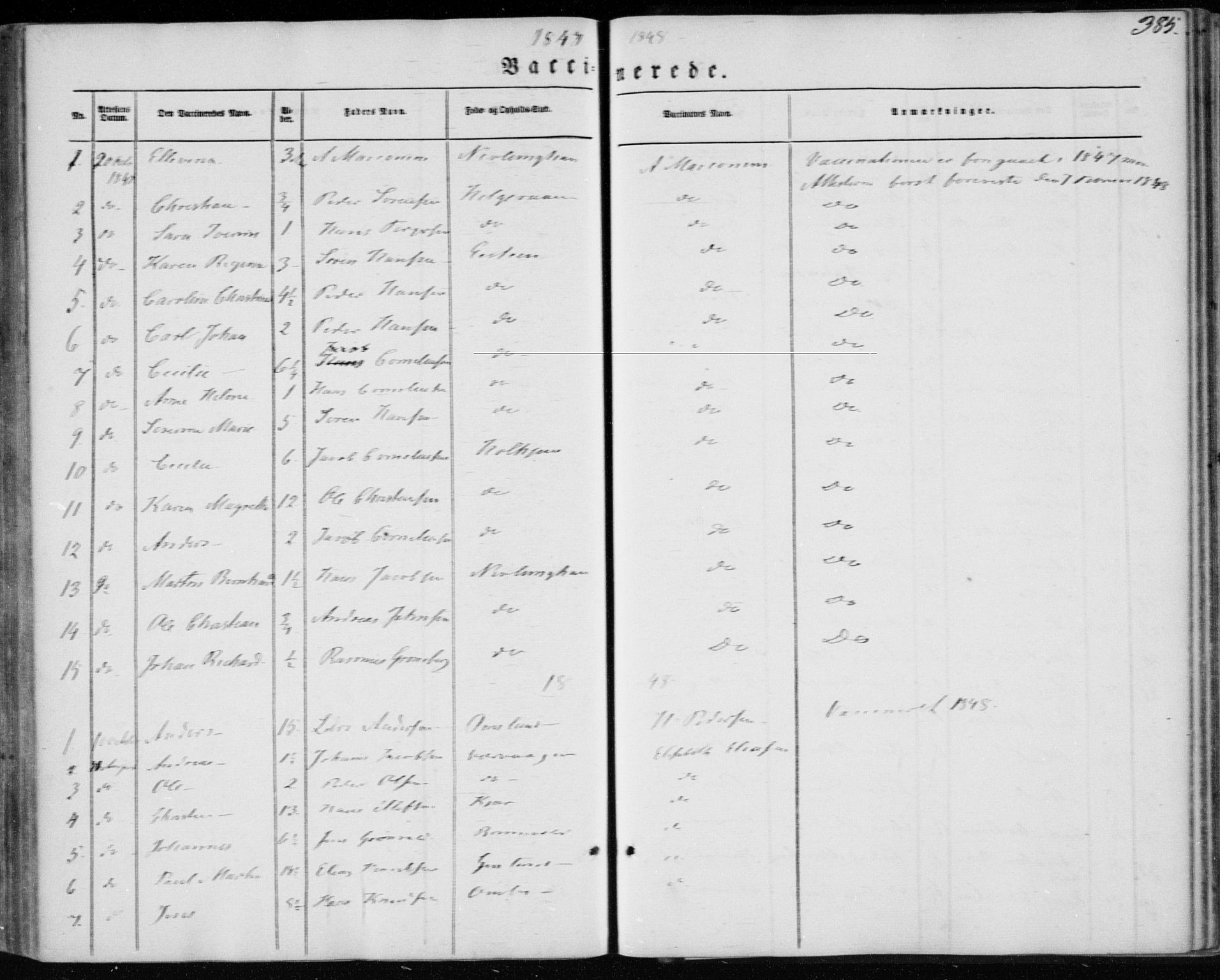 Brunlanes kirkebøker, AV/SAKO-A-342/F/Fa/L0004: Parish register (official) no. I 4, 1846-1862, p. 385