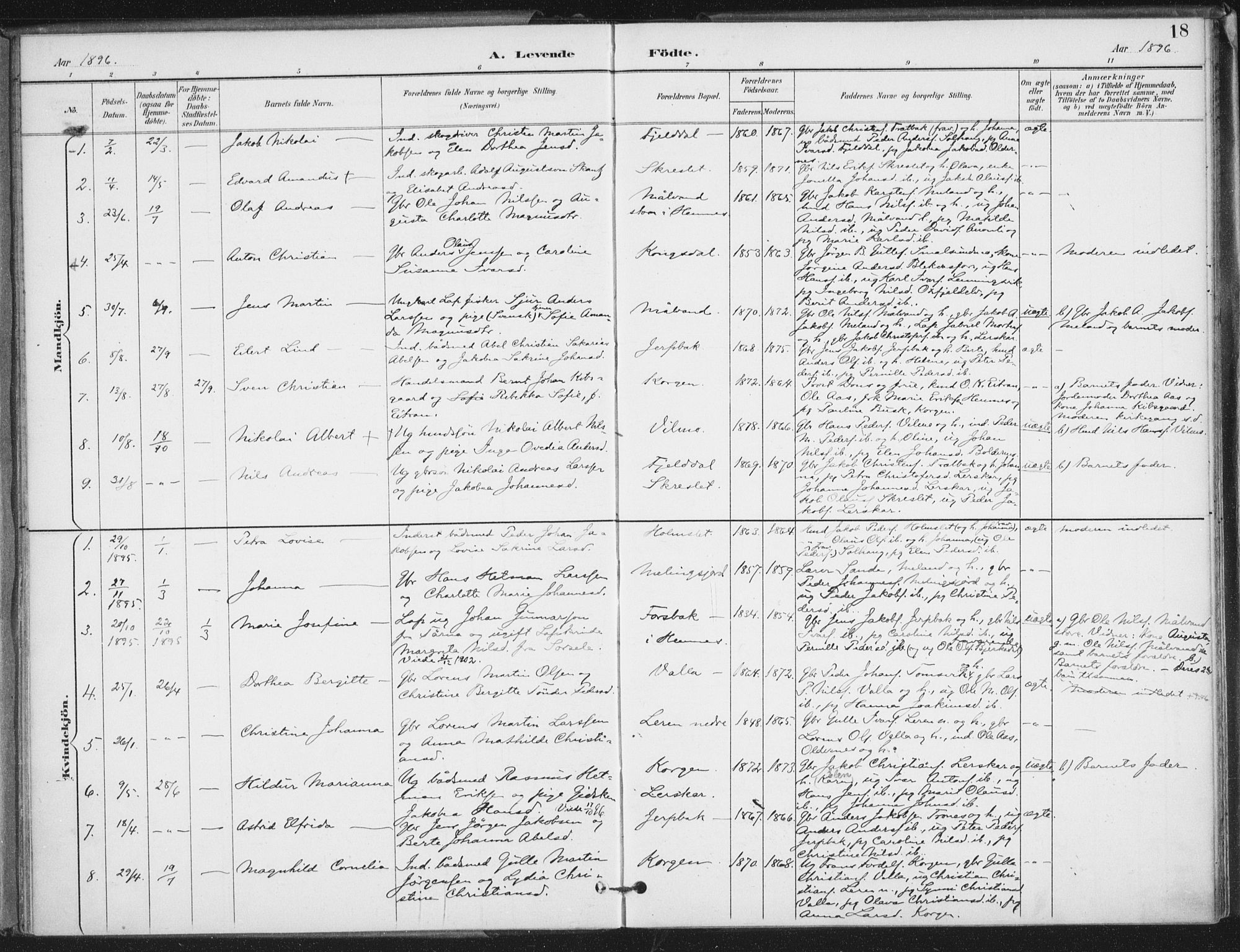 Ministerialprotokoller, klokkerbøker og fødselsregistre - Nordland, SAT/A-1459/826/L0380: Parish register (official) no. 826A03, 1891-1911, p. 18