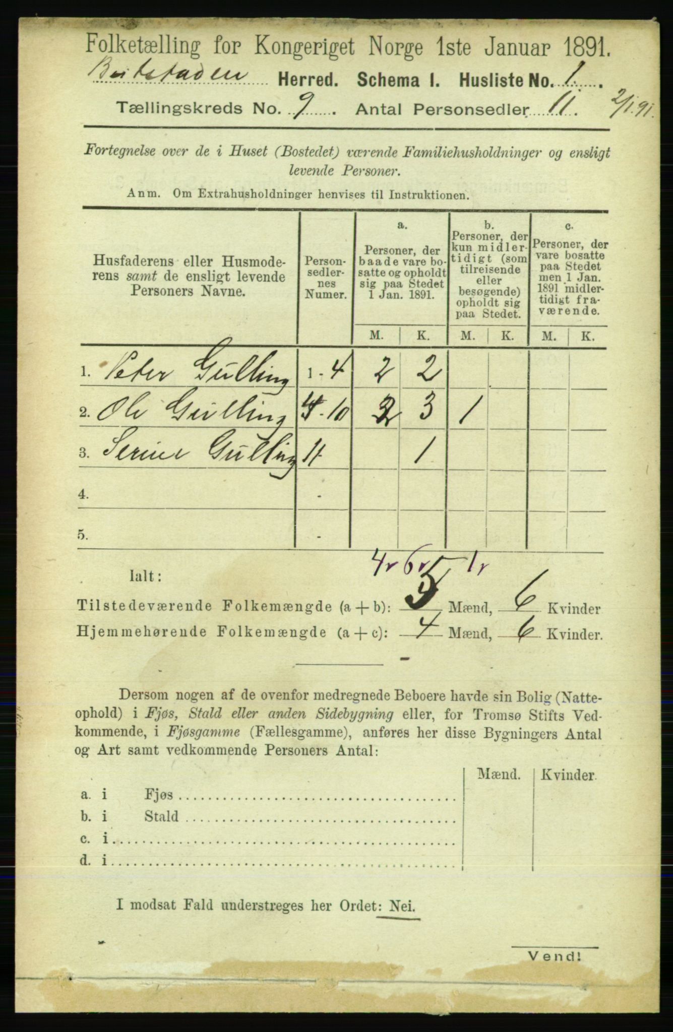 RA, 1891 census for 1727 Beitstad, 1891, p. 2369