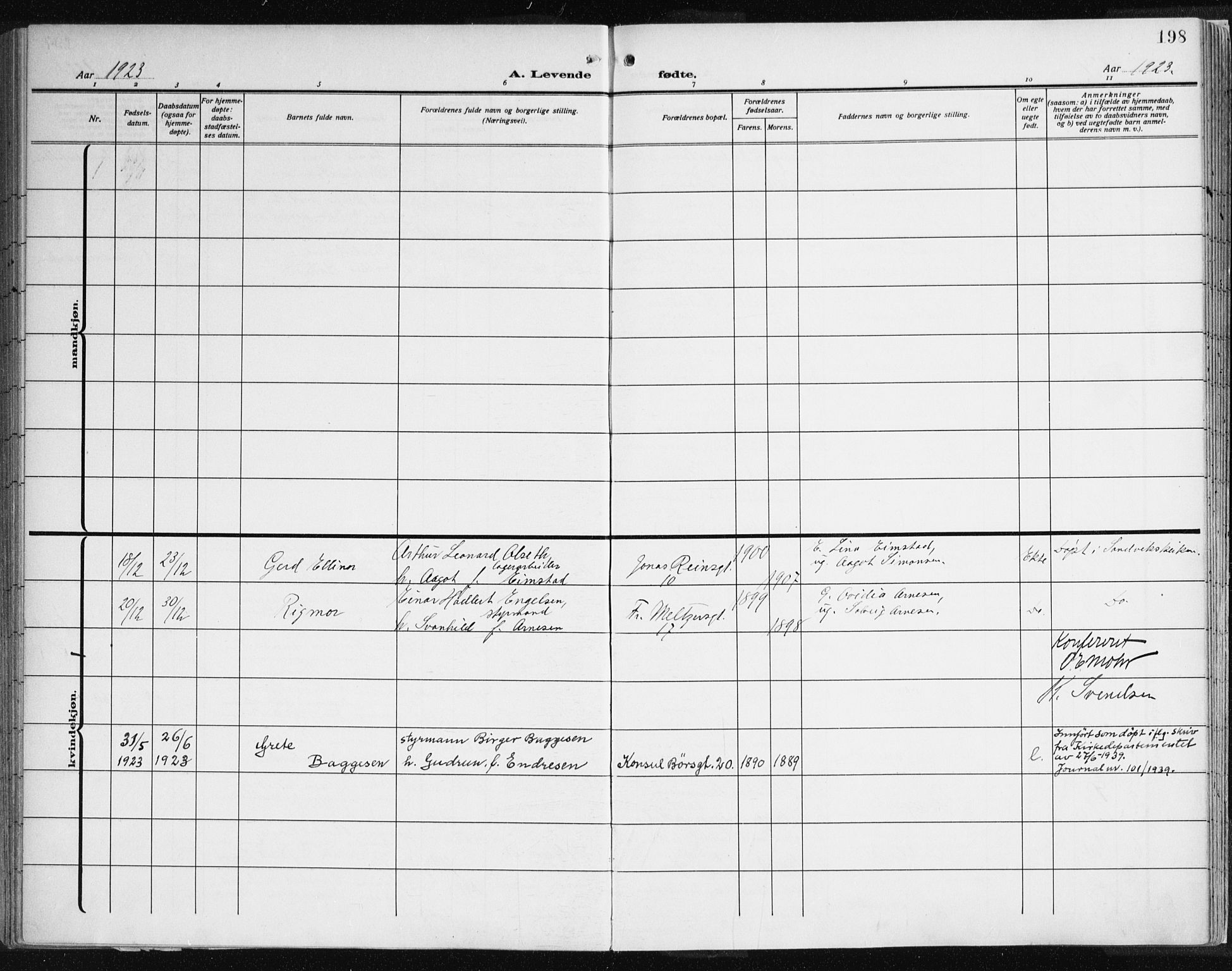 Johanneskirken sokneprestembete, AV/SAB-A-76001/H/Haa: Parish register (official) no. A 3, 1913-1934, p. 198