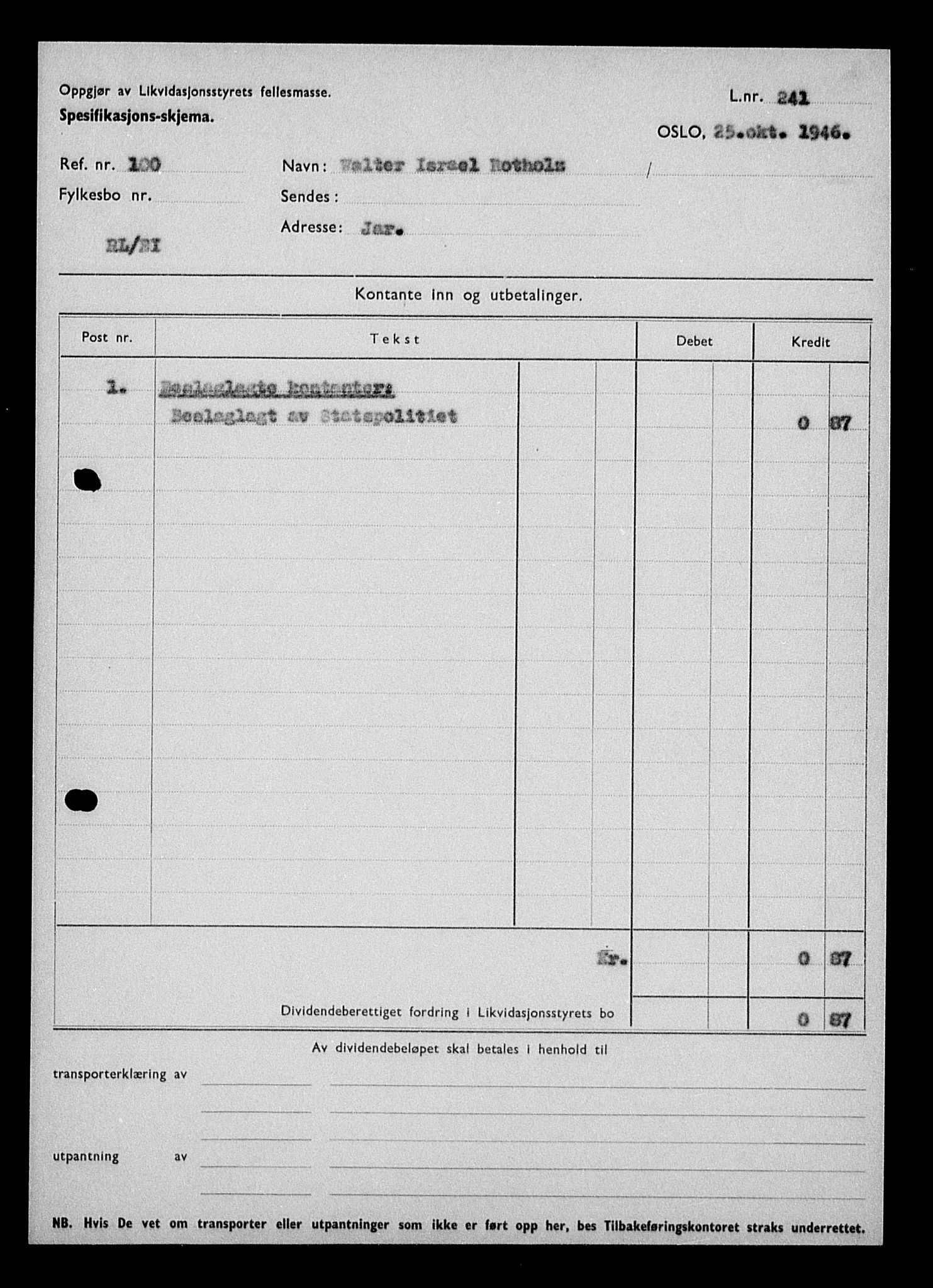 Justisdepartementet, Tilbakeføringskontoret for inndratte formuer, AV/RA-S-1564/H/Hc/Hcc/L0974: --, 1945-1947, p. 286