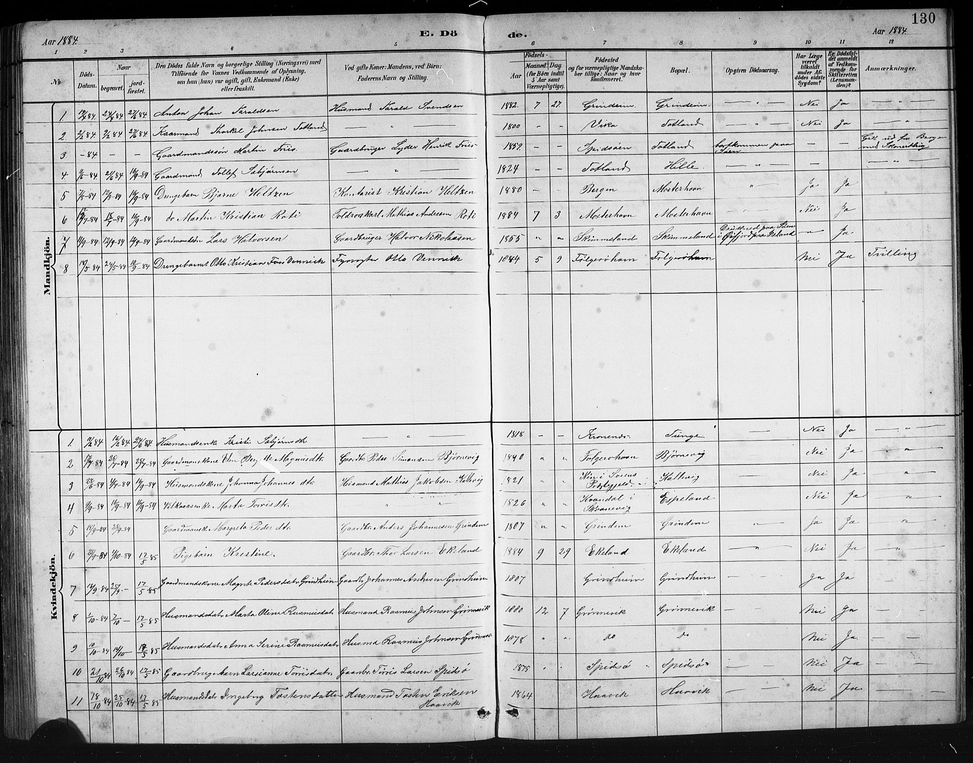 Finnås sokneprestembete, SAB/A-99925/H/Ha/Hab/Haba/L0003: Parish register (copy) no. A 3, 1883-1900, p. 130