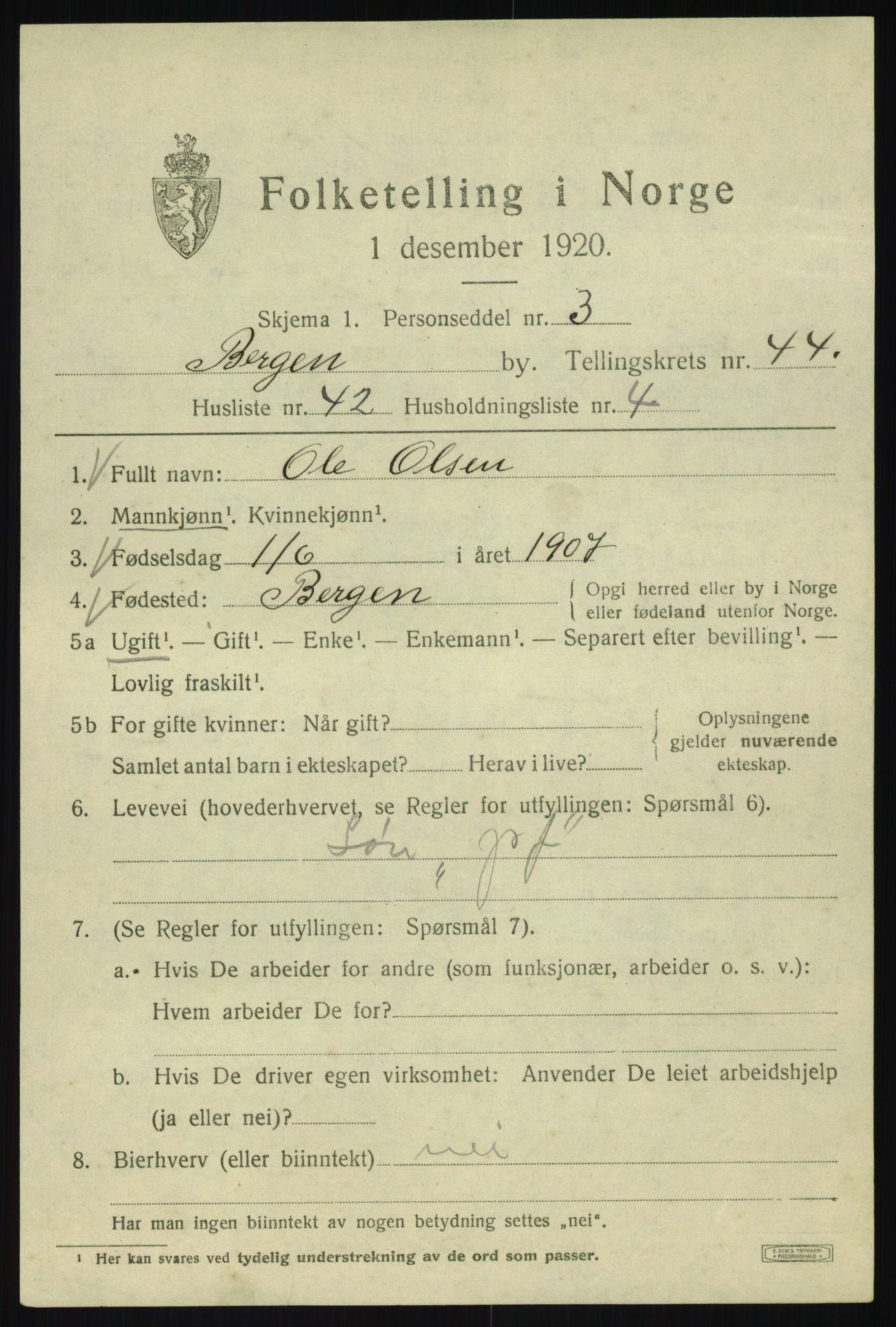 SAB, 1920 census for Bergen, 1920, p. 113569