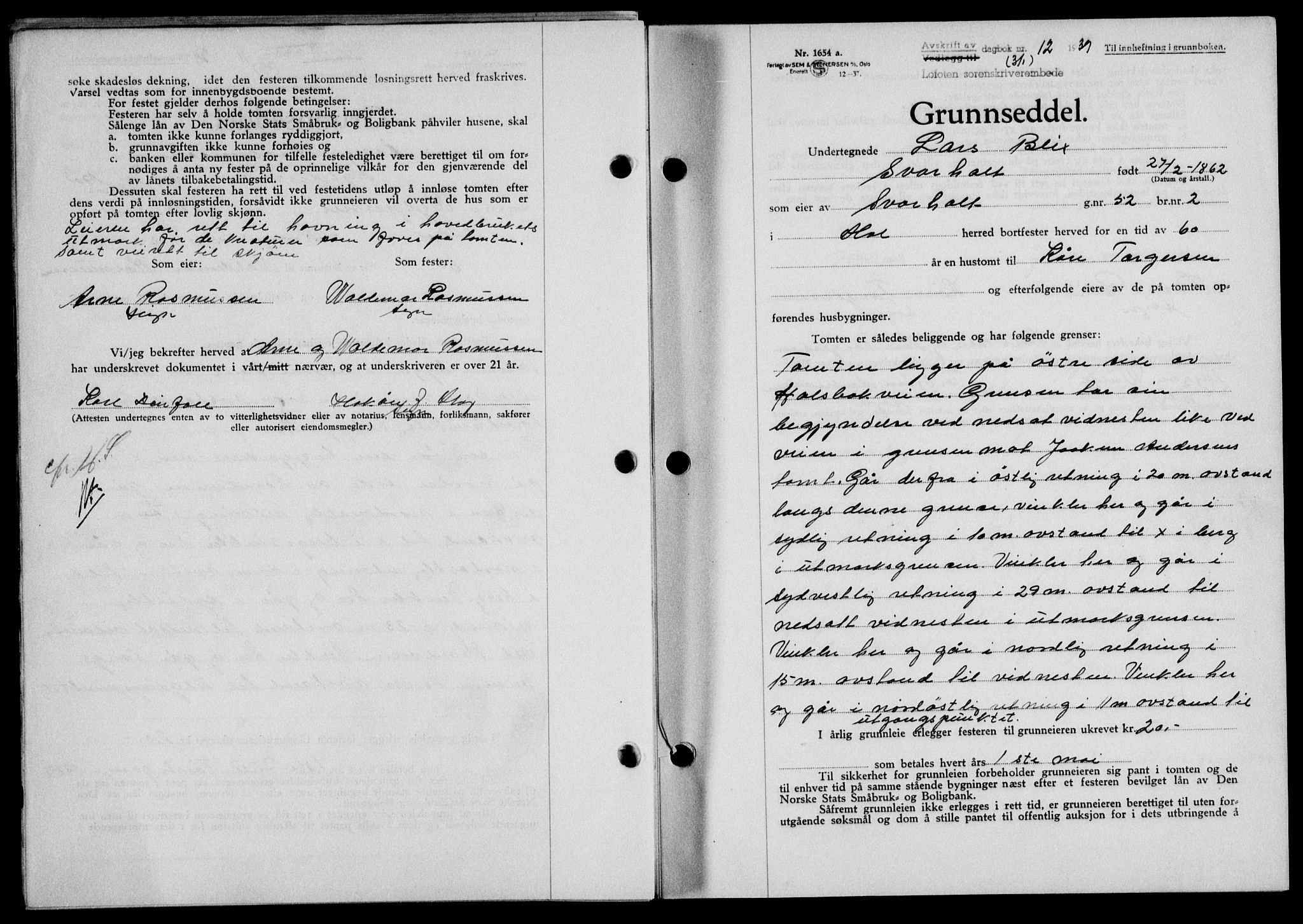 Lofoten sorenskriveri, SAT/A-0017/1/2/2C/L0005a: Mortgage book no. 5a, 1939-1939, Diary no: : 12/1939