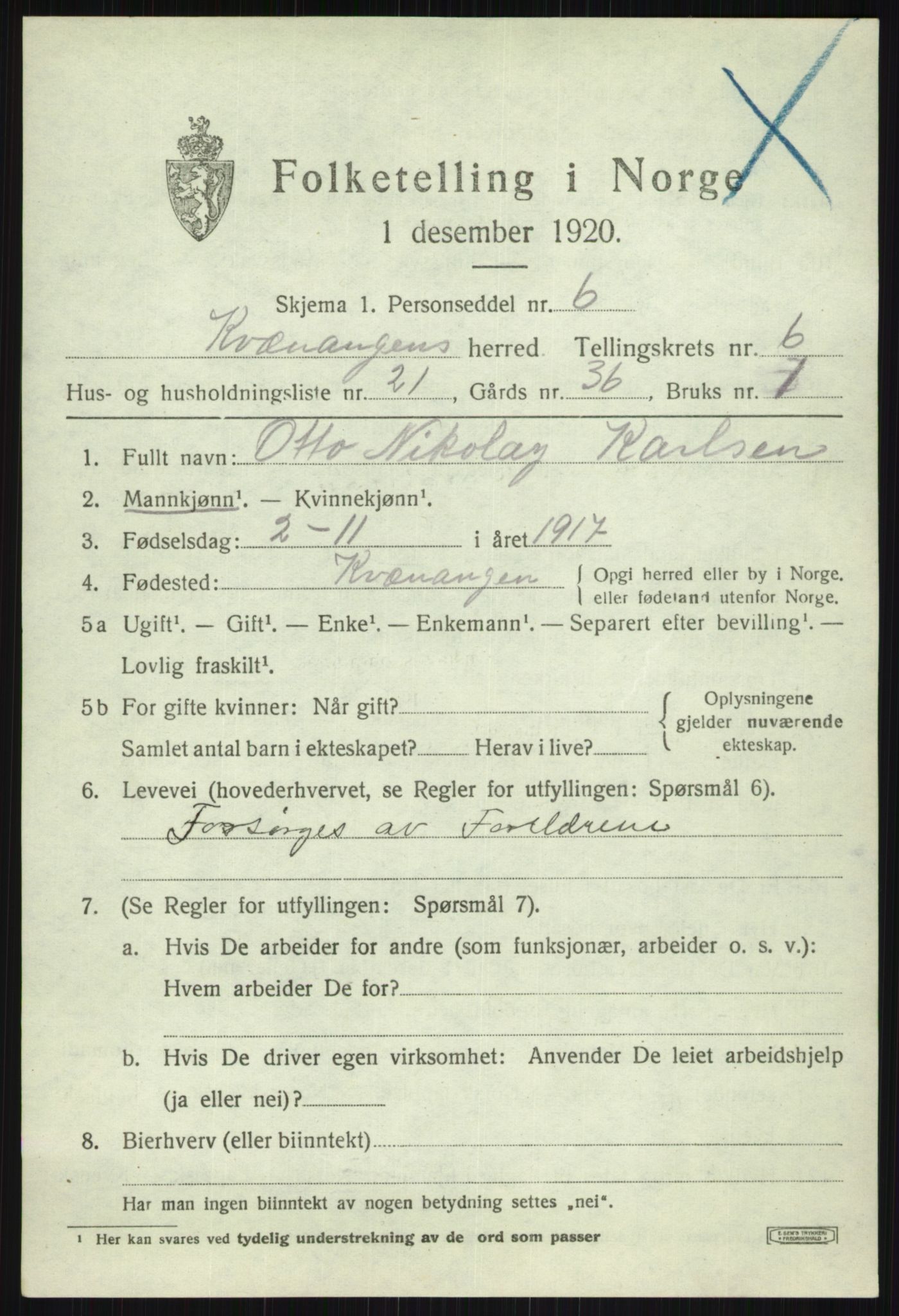 SATØ, 1920 census for Kvænangen, 1920, p. 4010