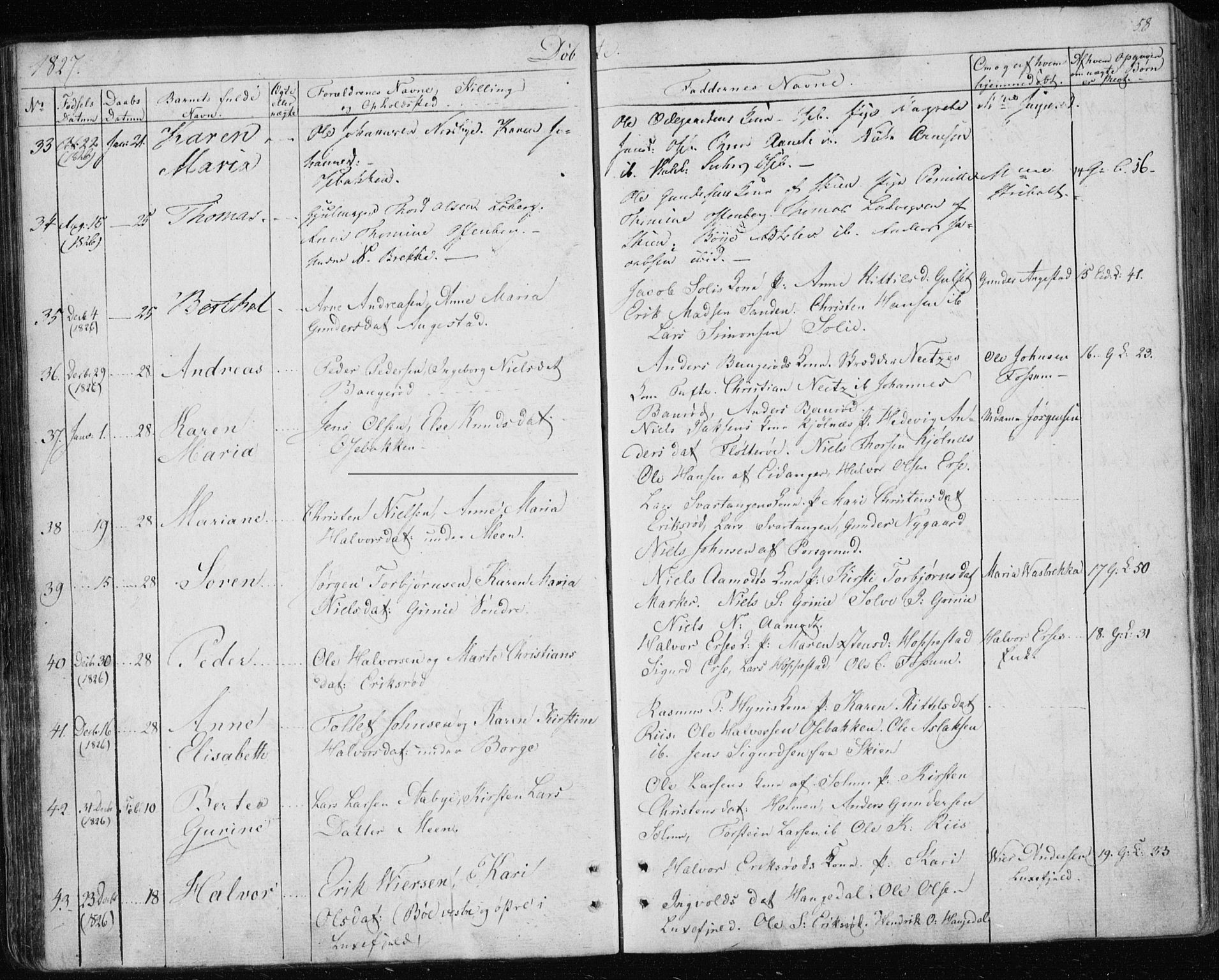 Gjerpen kirkebøker, AV/SAKO-A-265/F/Fa/L0005: Parish register (official) no. I 5, 1823-1829, p. 58