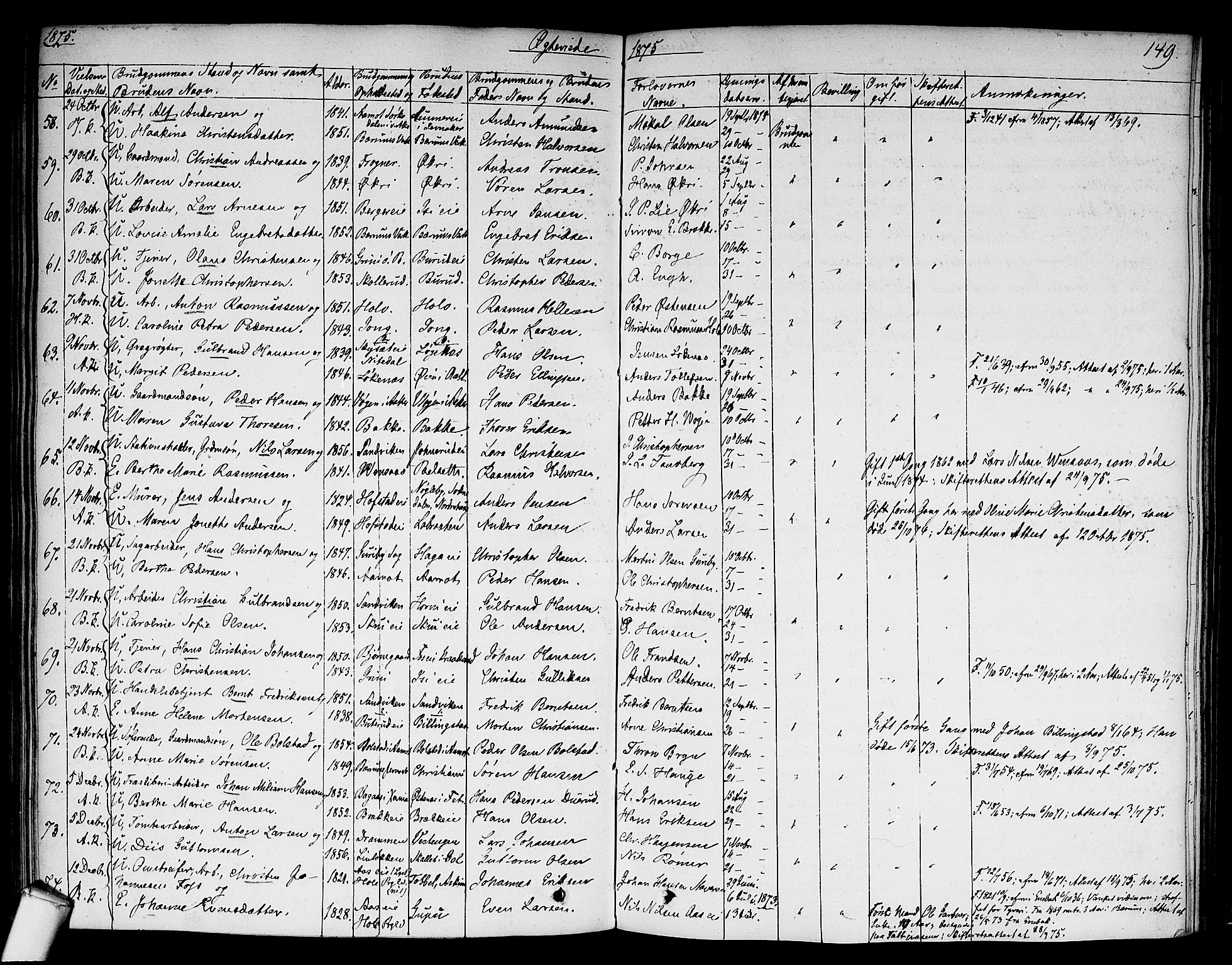 Asker prestekontor Kirkebøker, SAO/A-10256a/F/Fa/L0010: Parish register (official) no. I 10, 1825-1878, p. 149