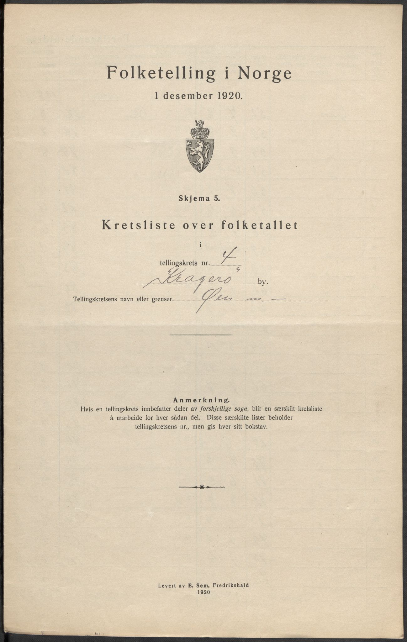 SAKO, 1920 census for Kragerø, 1920, p. 17