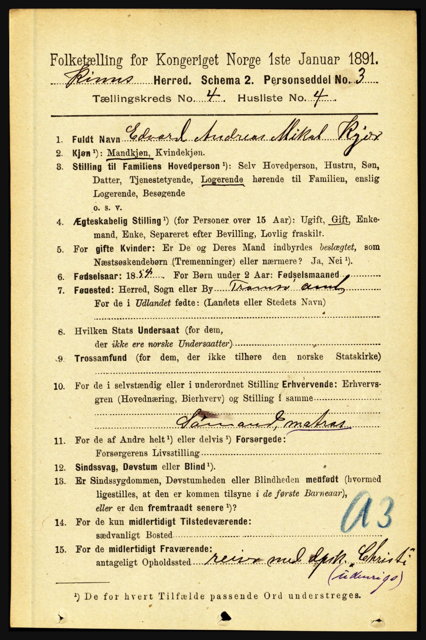 RA, 1891 census for 1437 Kinn, 1891, p. 1342