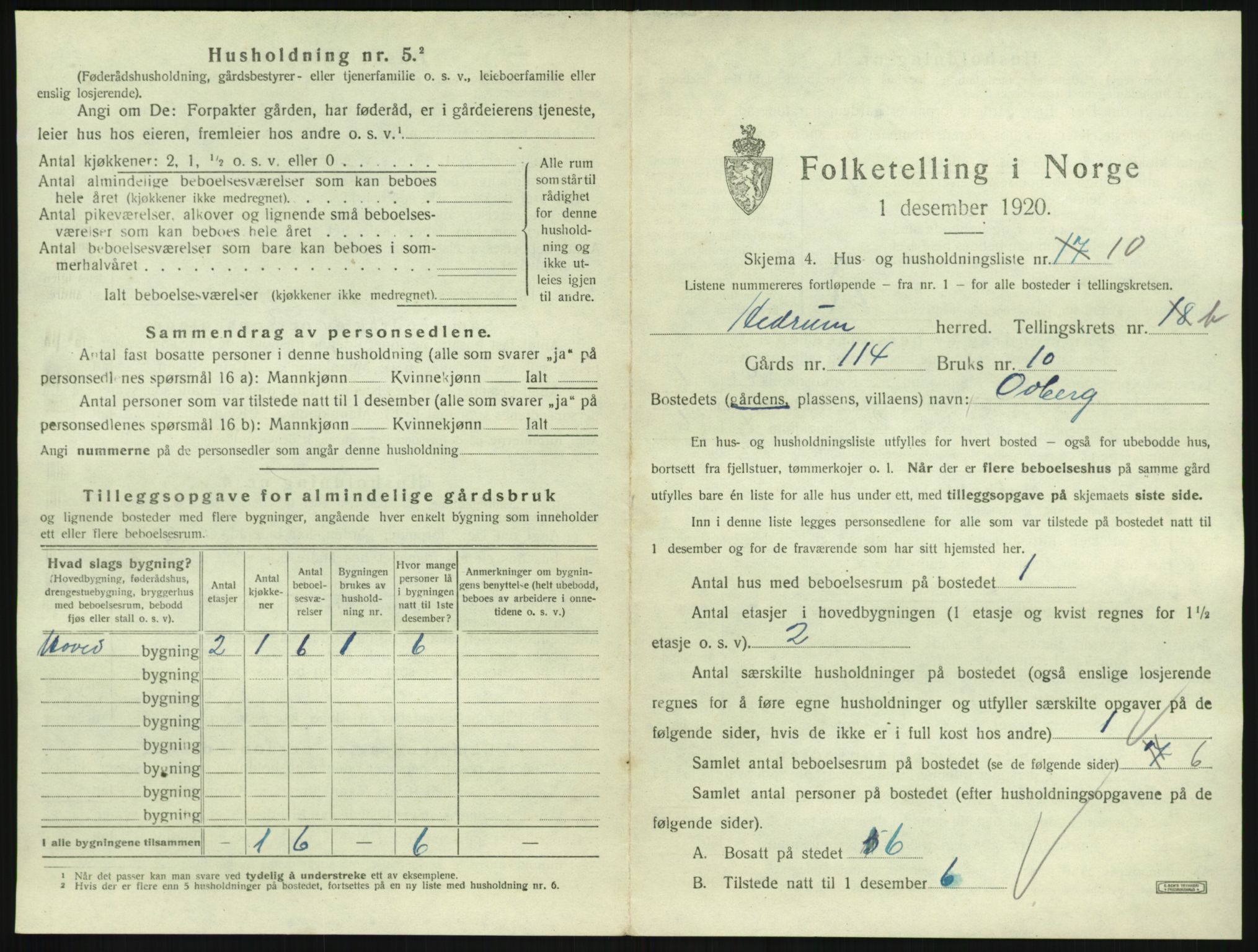 SAKO, 1920 census for Hedrum, 1920, p. 1627