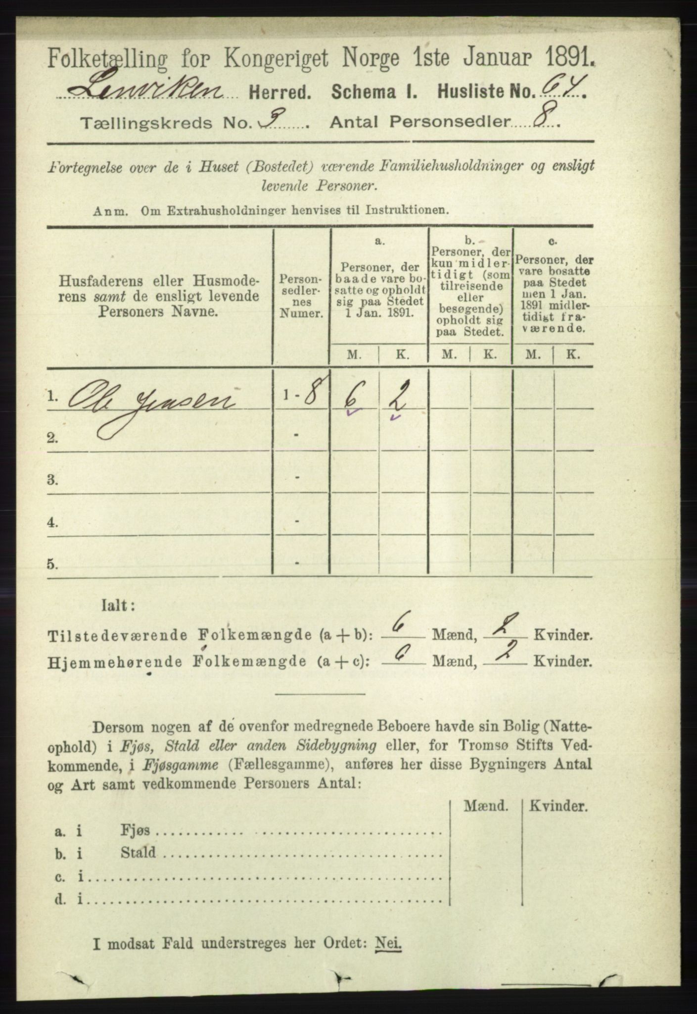 RA, 1891 census for 1931 Lenvik, 1891, p. 1344