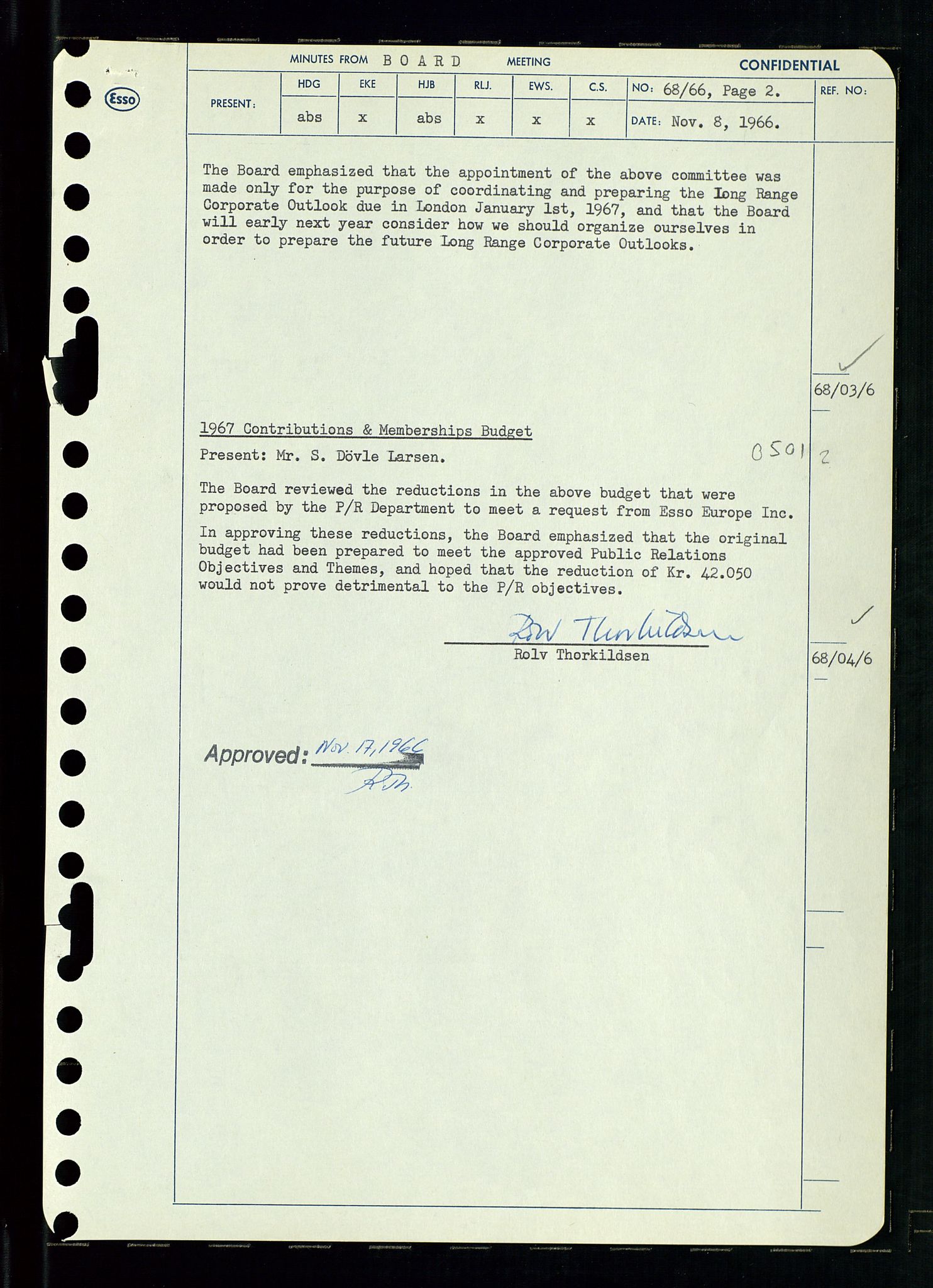 Pa 0982 - Esso Norge A/S, AV/SAST-A-100448/A/Aa/L0002/0002: Den administrerende direksjon Board minutes (styrereferater) / Den administrerende direksjon Board minutes (styrereferater), 1966, p. 144