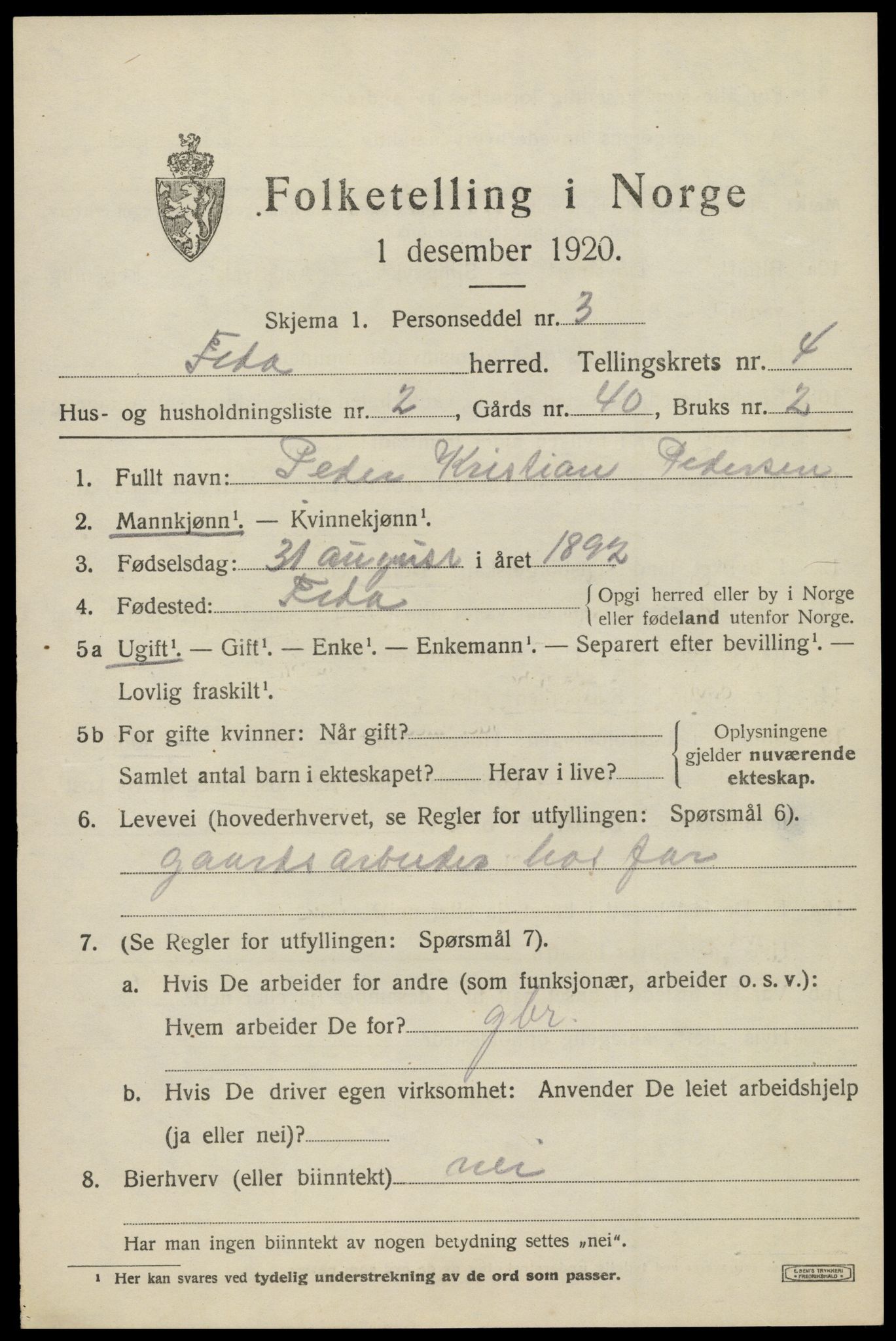 SAK, 1920 census for Feda, 1920, p. 1841